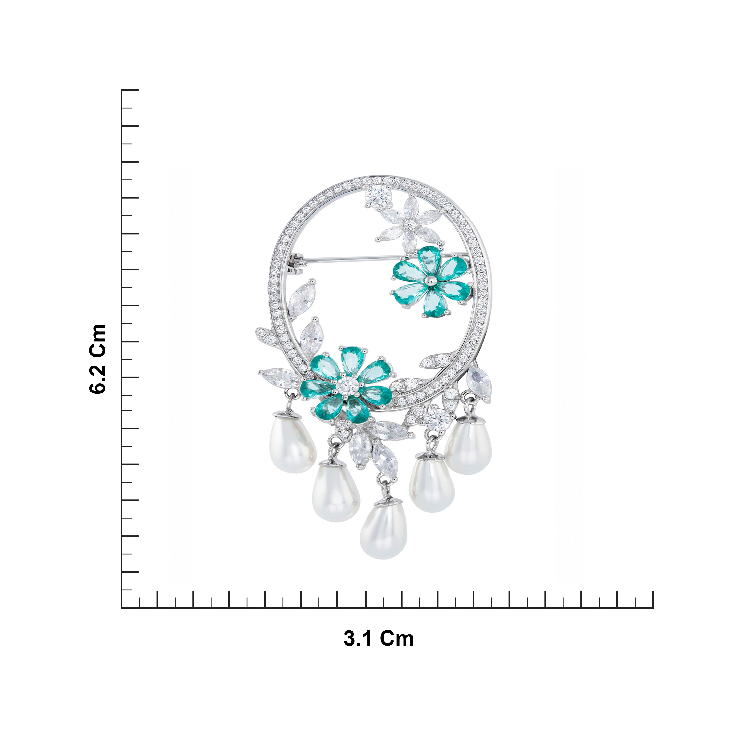 Silver Floral Motif Pearl Brooch Ishna