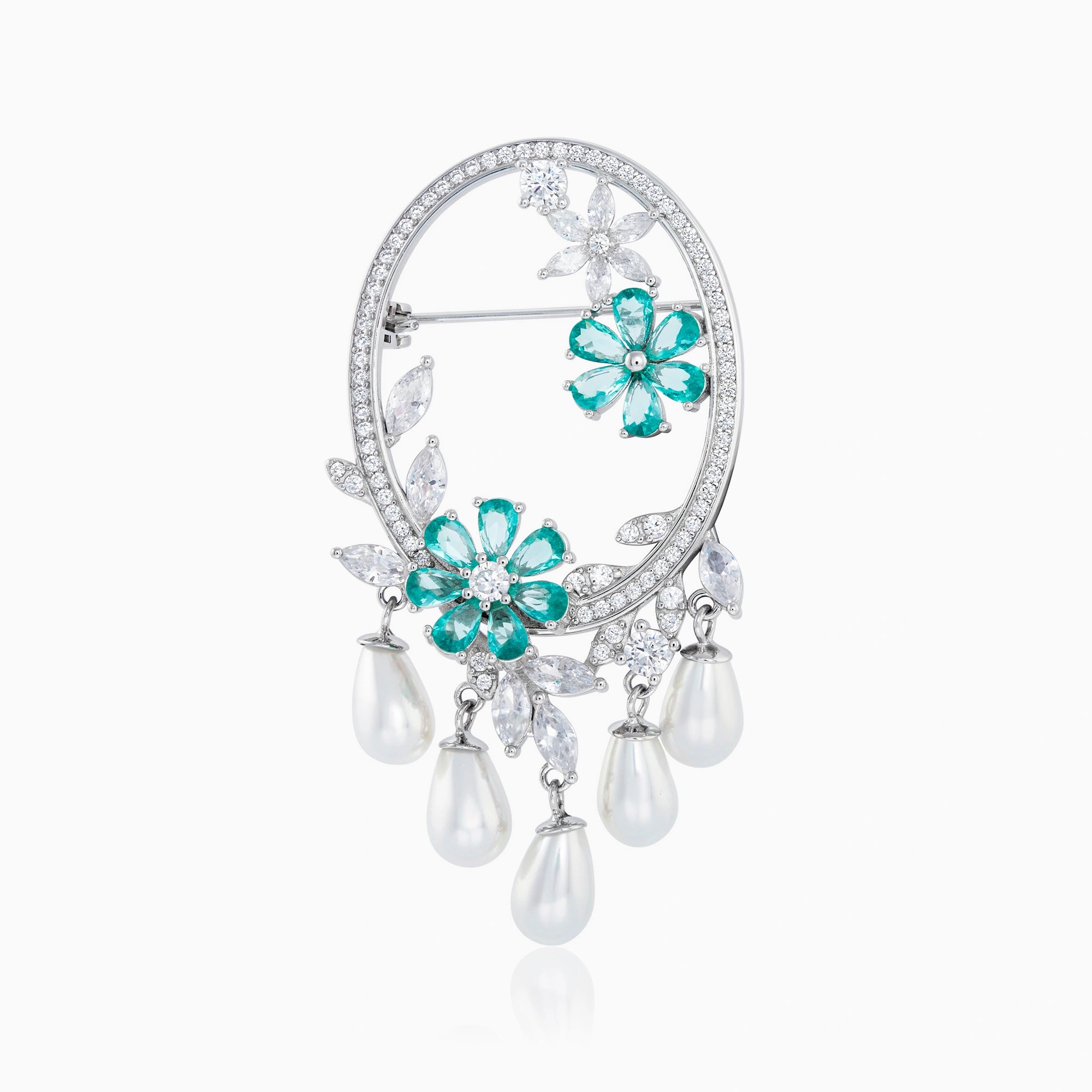 Silver Floral Pearl Brooch Ishna