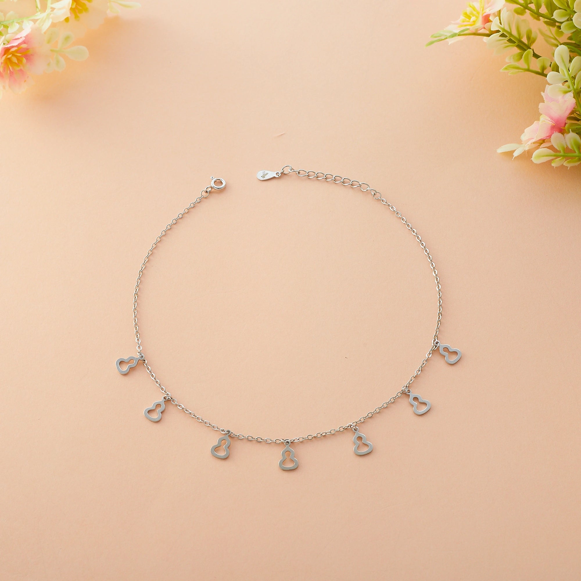 Silver Gourd Motif Charm Anklet Ishna