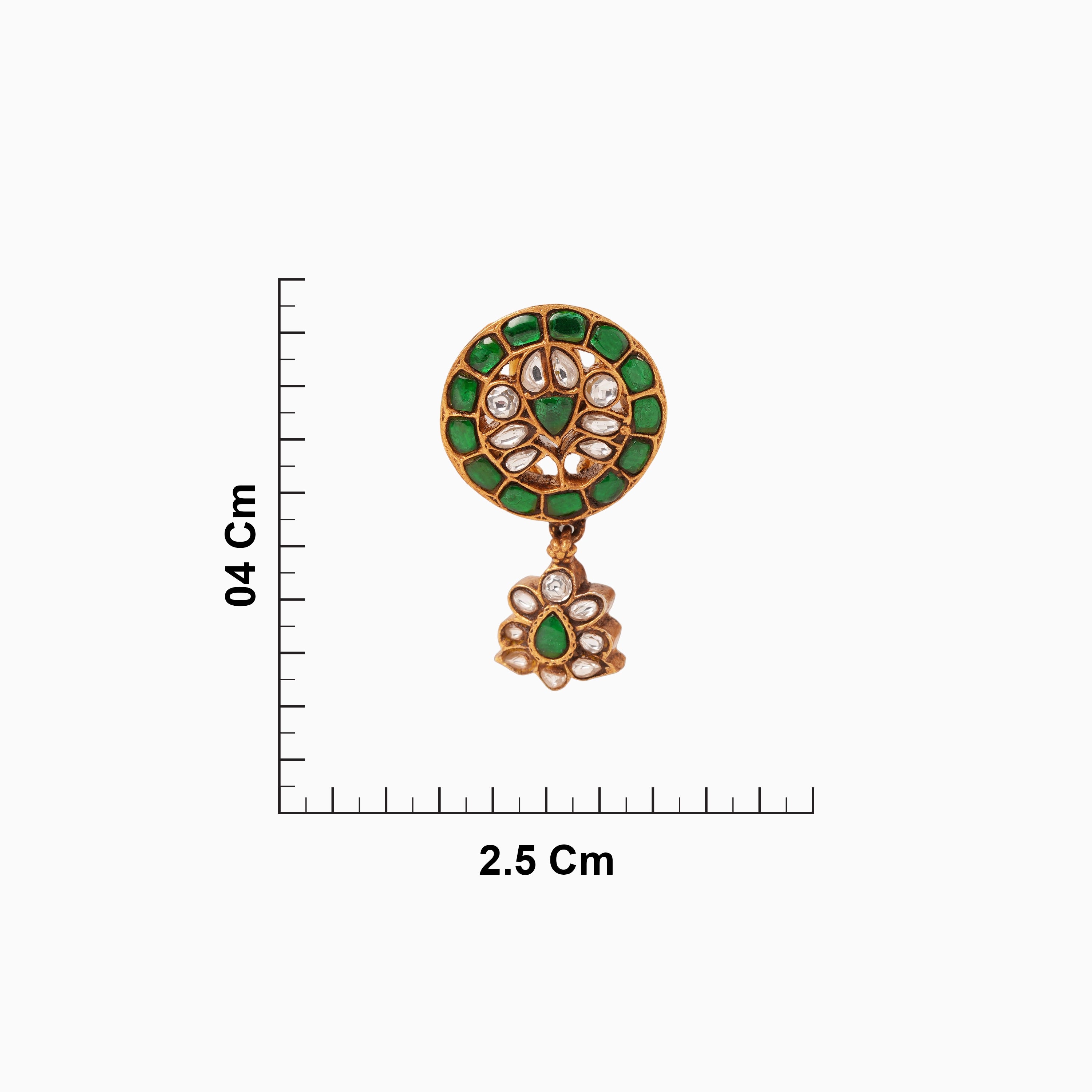 Silver Green Emerald & White Kundan Drop Earrings Ishna