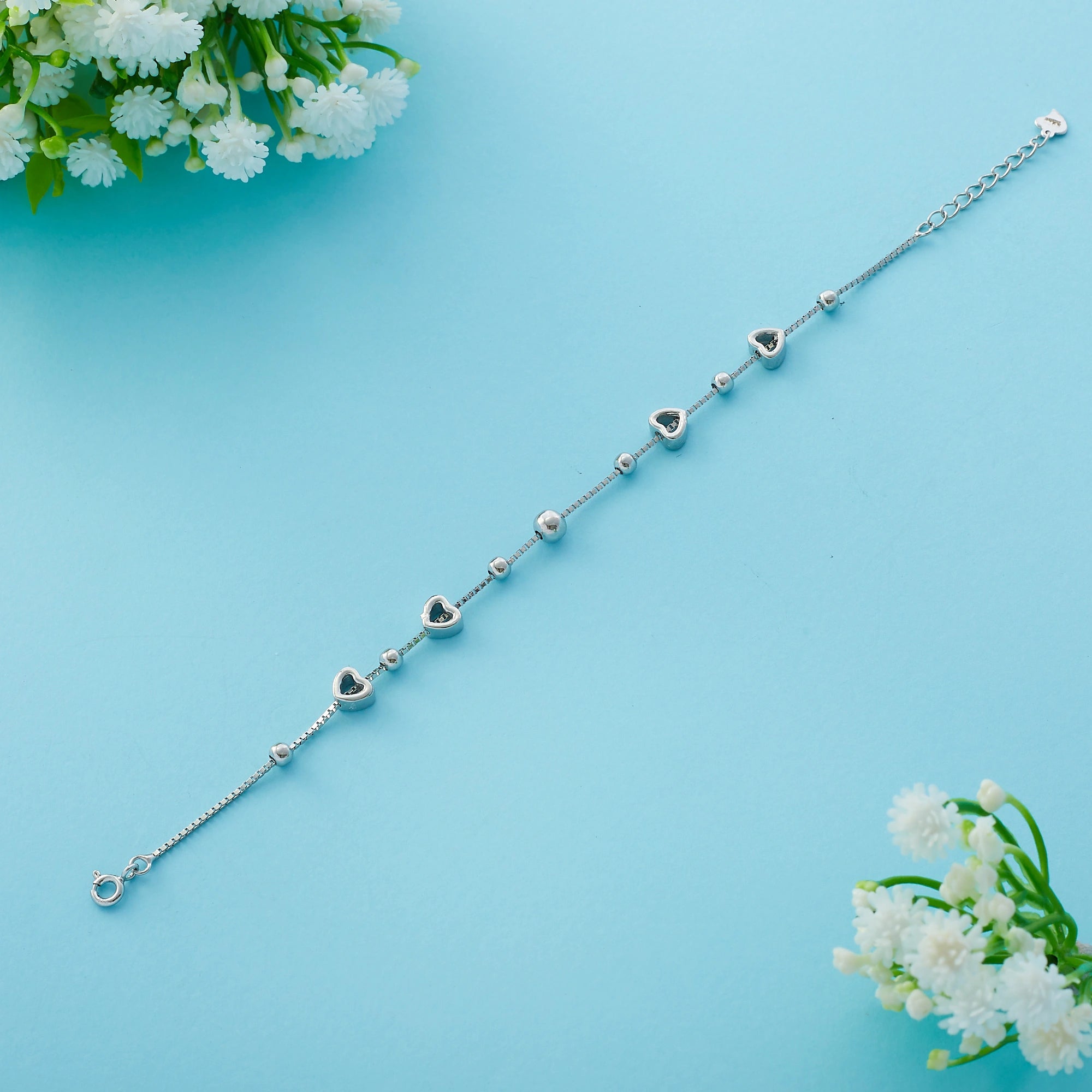 Silver Heart Bead Bracelet Ishna
