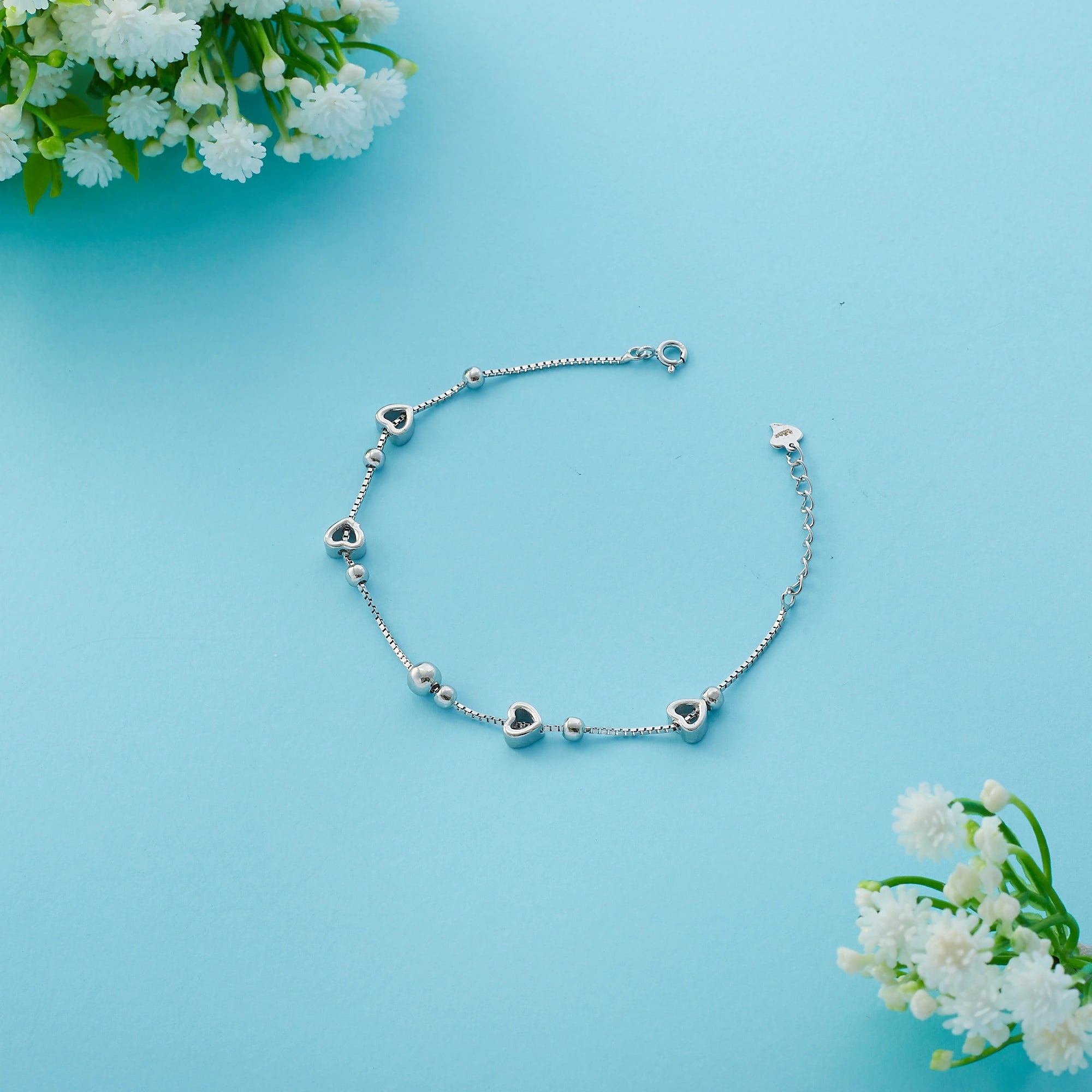 Silver Heart Bead Motif Bracelet Ishna
