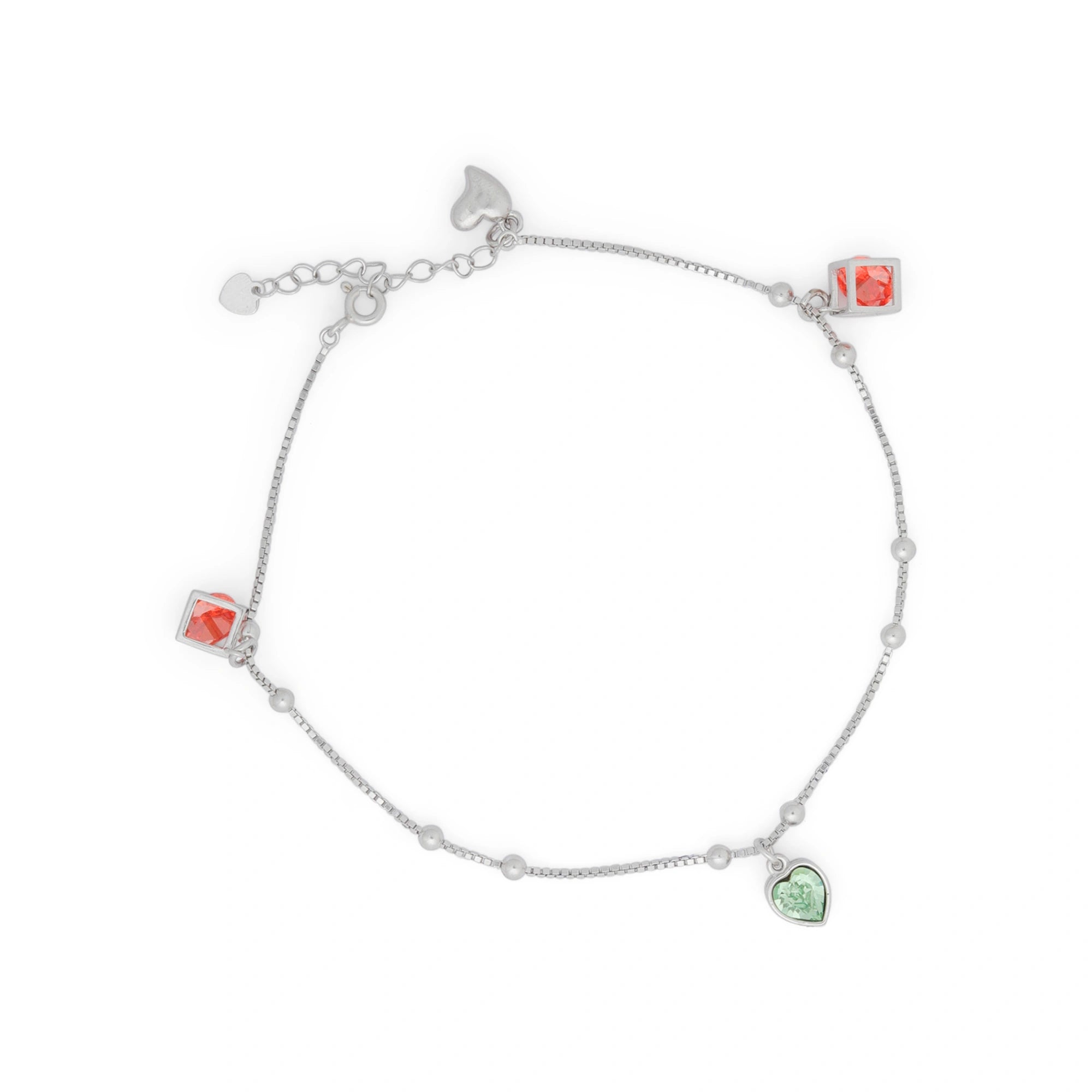 Silver Heart Charm Anklet Ishna
