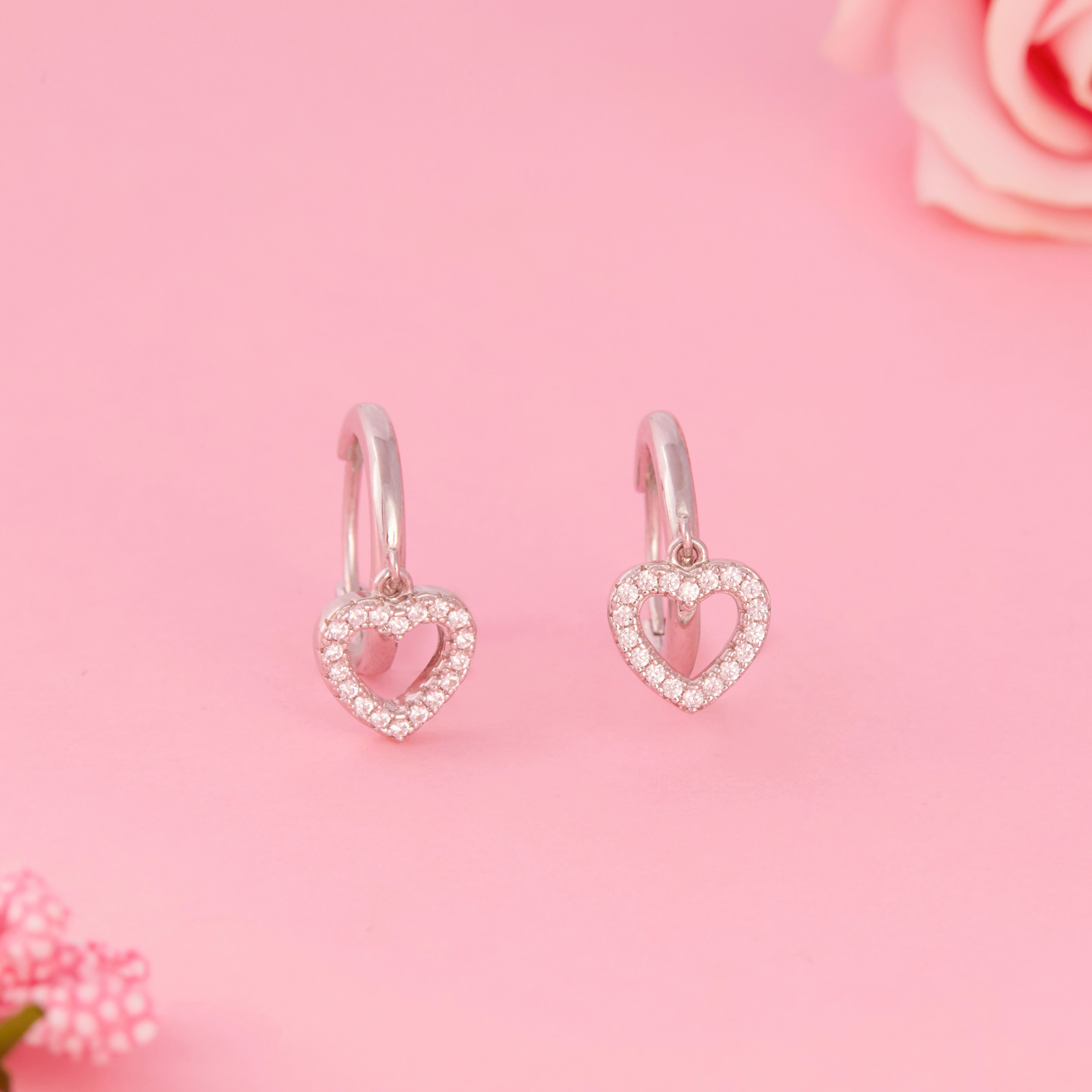 Silver Heart Charm Hoop Earrings Ishna