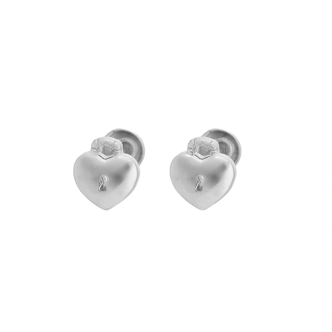 Silver Heart Lock Stud Earrings Ishna