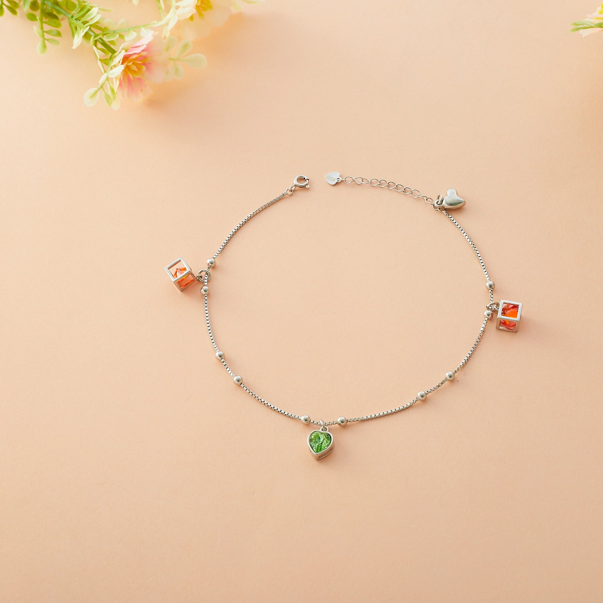 Silver Heart Motif Anklet Ishna