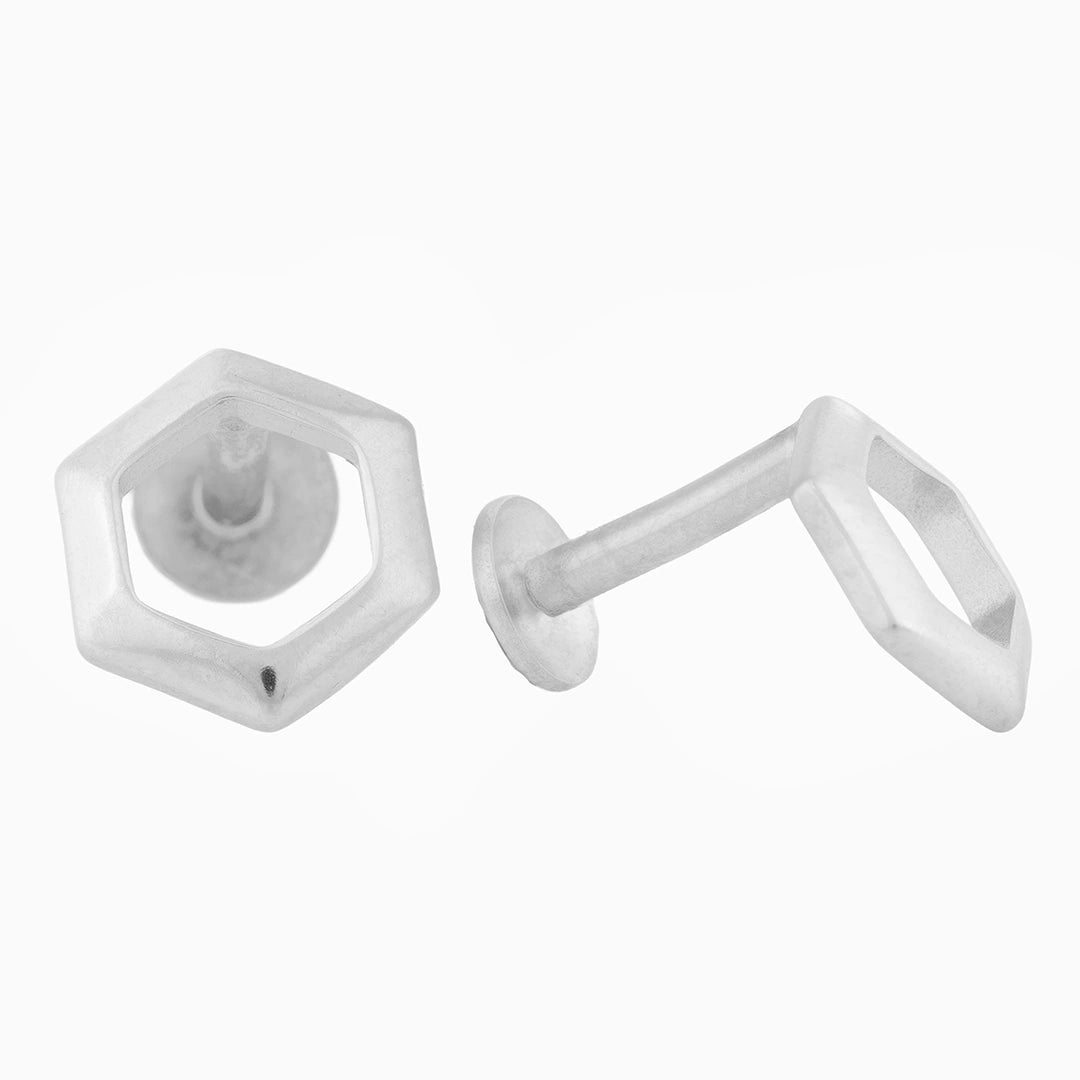 Silver Hexagon Stud Earrings Ishna