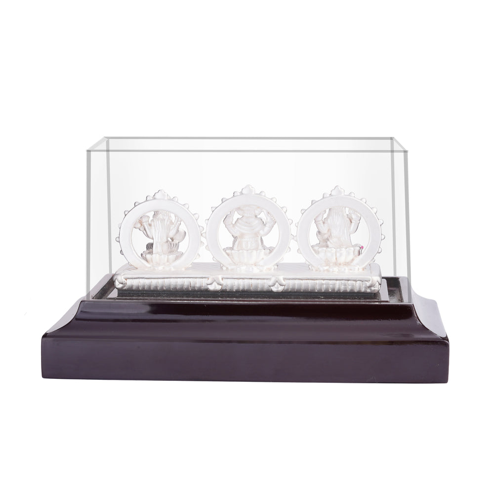 Silver Idol Set of Lakshmi, Ganesh & Saraswathi for Pooja