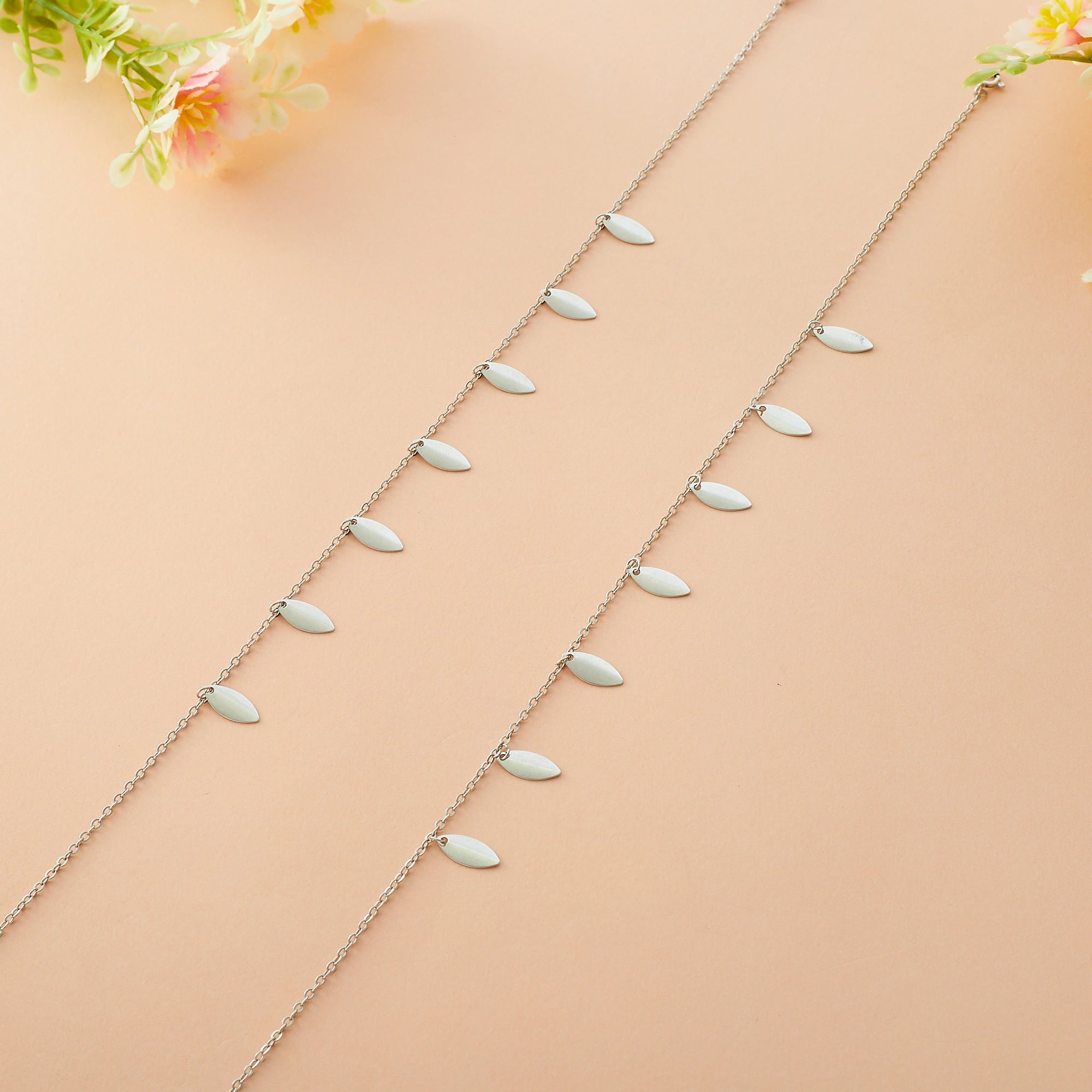 Silver Leaf Charm Anklet Ishna