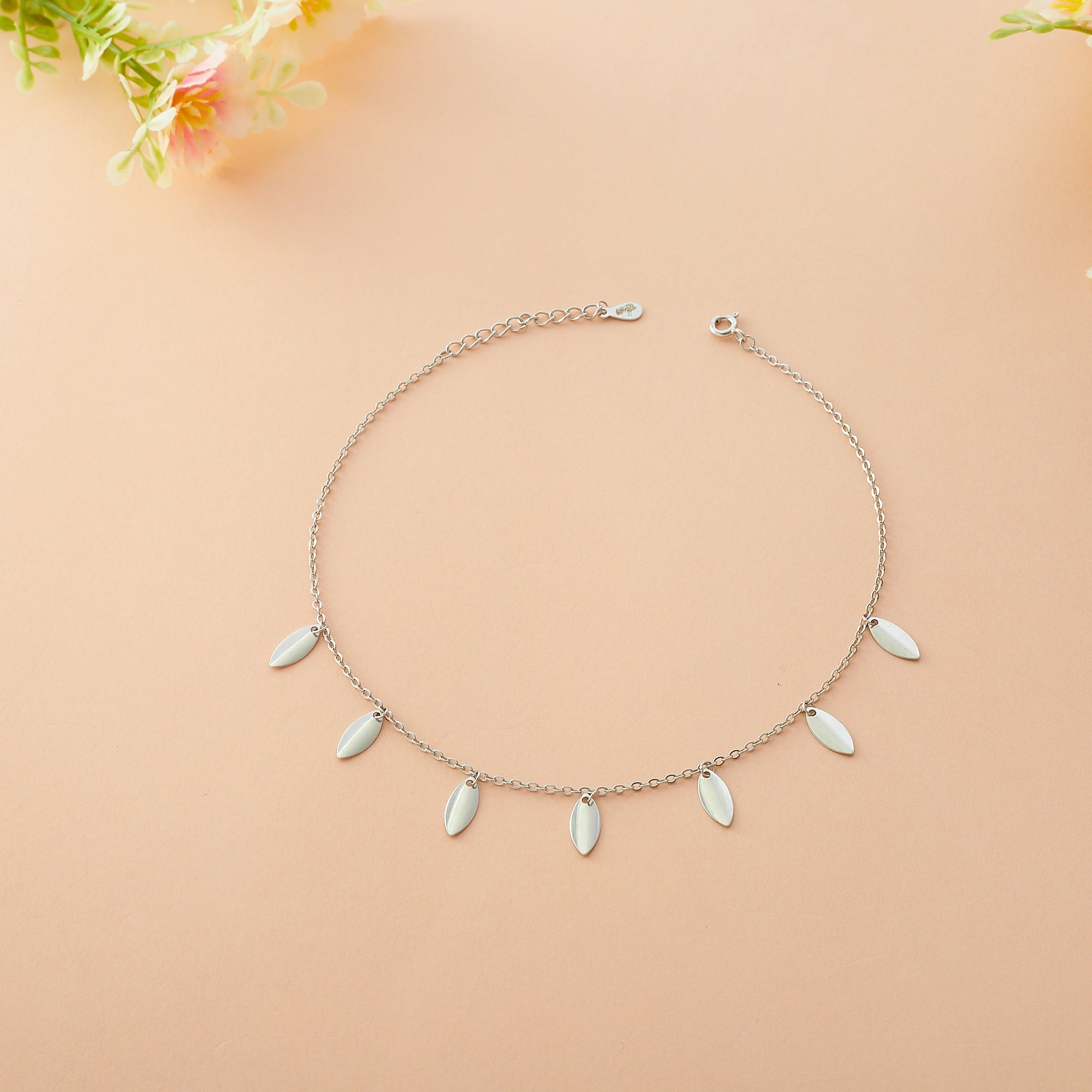 Silver Leaf Motif Anklet Ishna