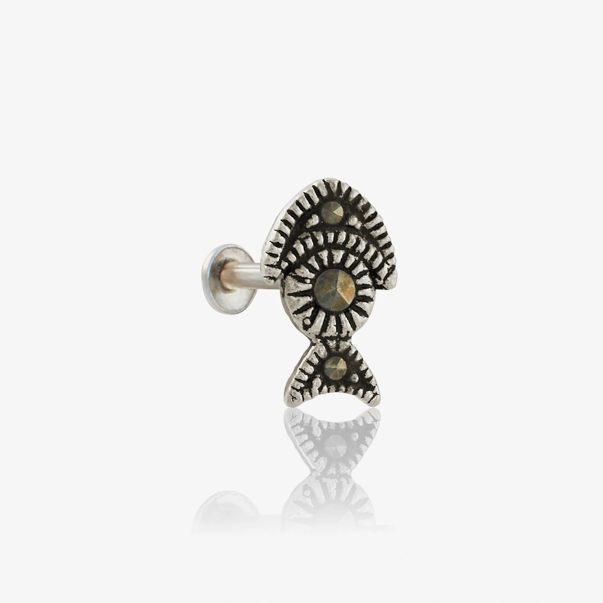 Silver Marcasite Fish Motif Nose Pin