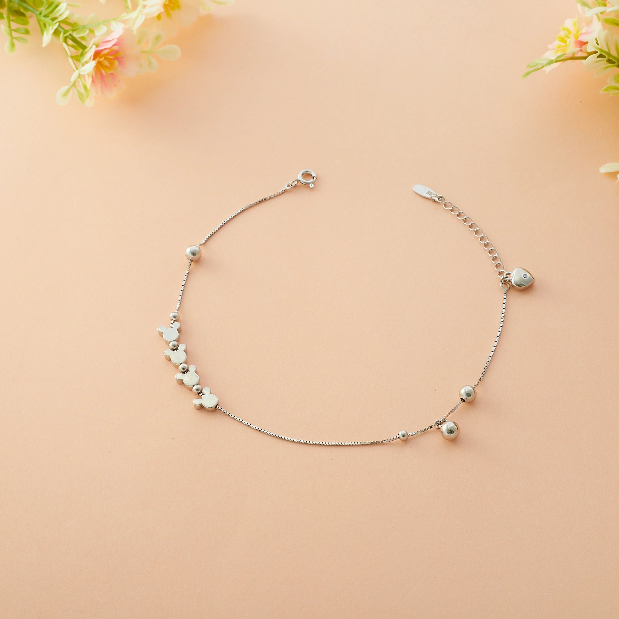 Silver Mickey designed Charm Anklet Ishna