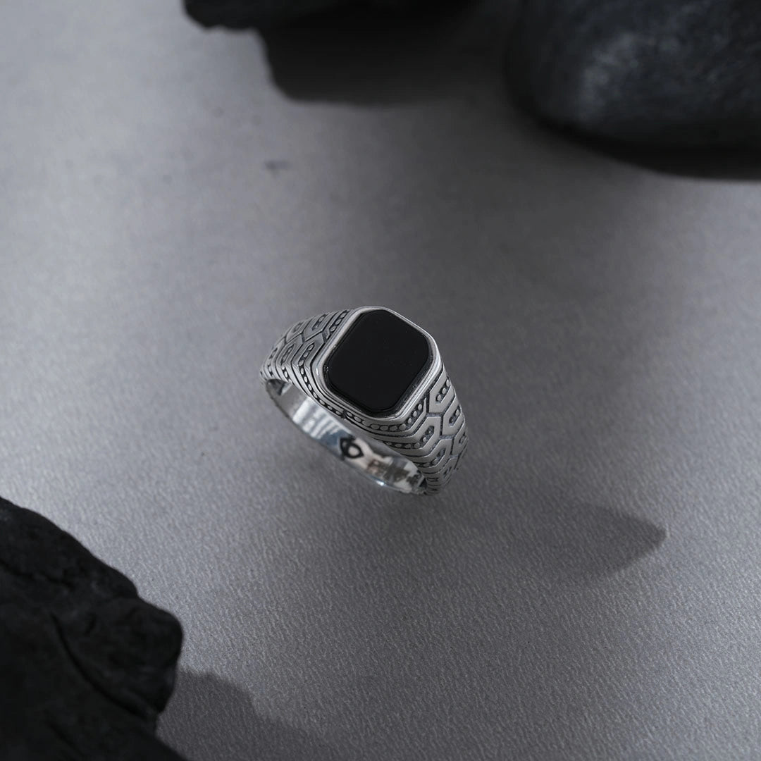 Silver Onyx Stone Signet Ring Ishna