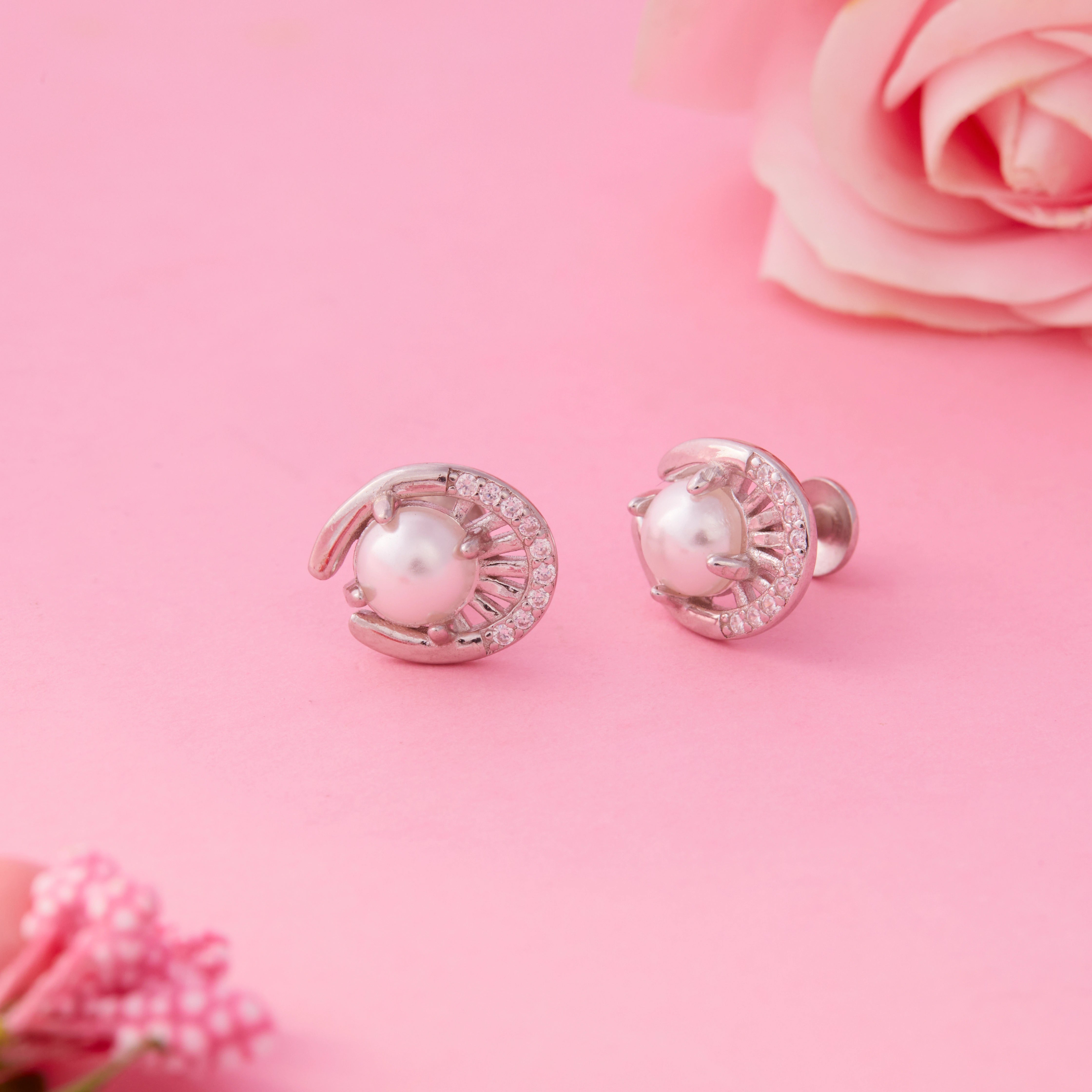 Silver Pearl Earrings Ishna
