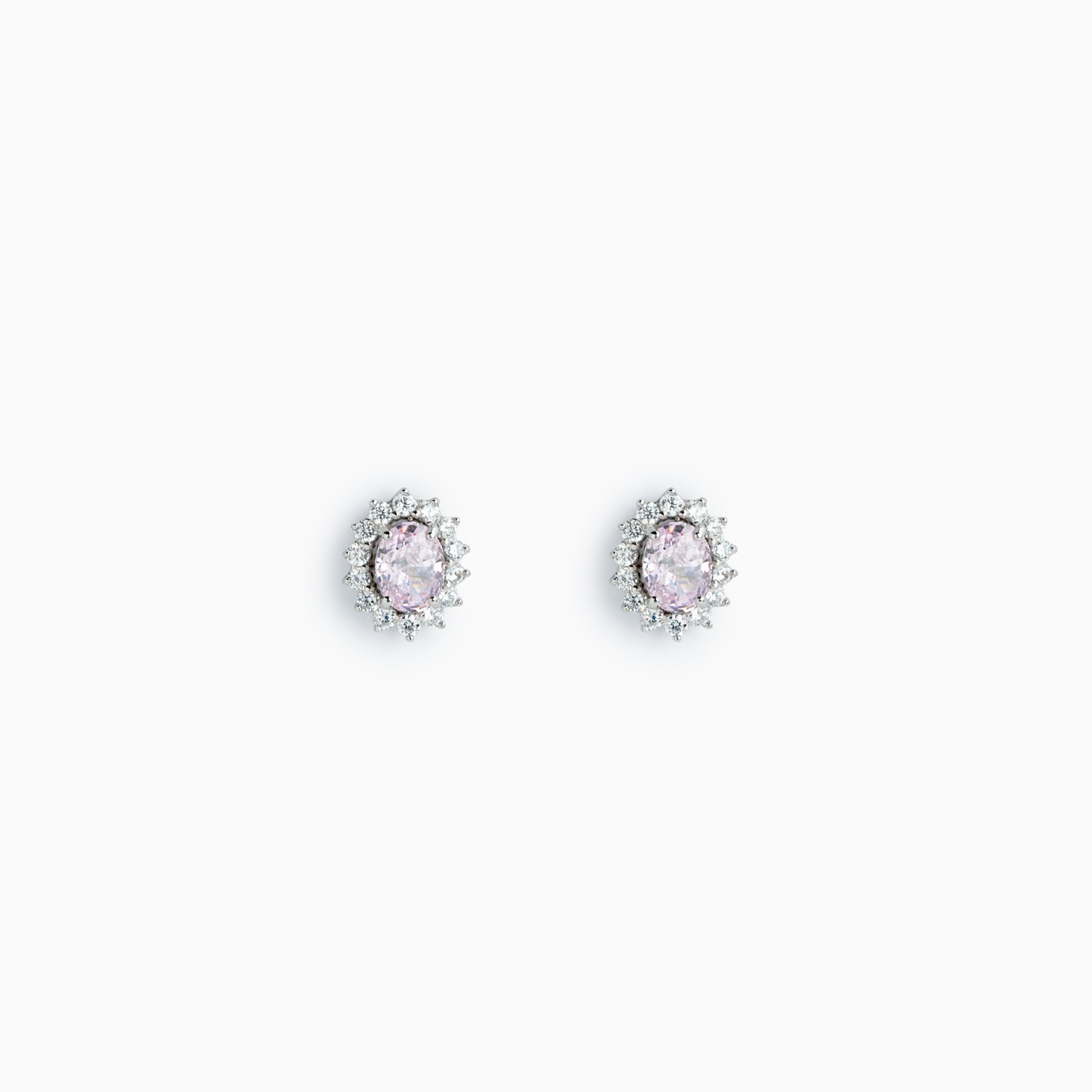 Silver Pink Sapphire Halo Stud Earrings Ishna