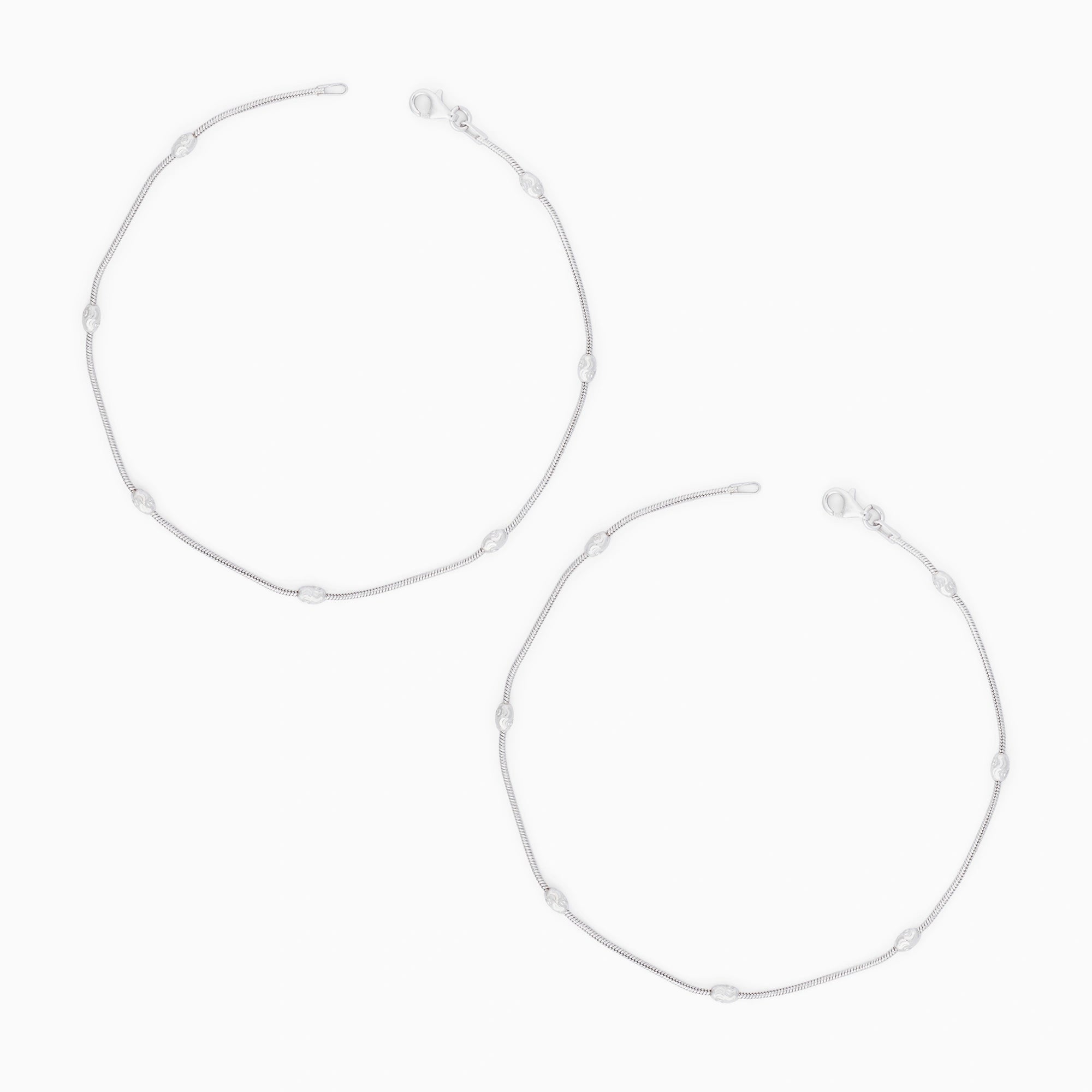 Silver Plain Bead Anklet Ishna