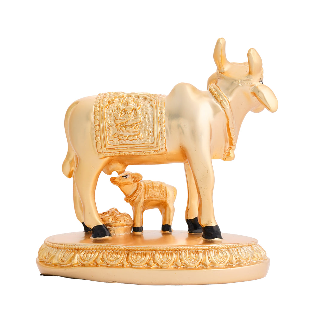 Silver Plated Cow and Calf Figurine for Home Decor