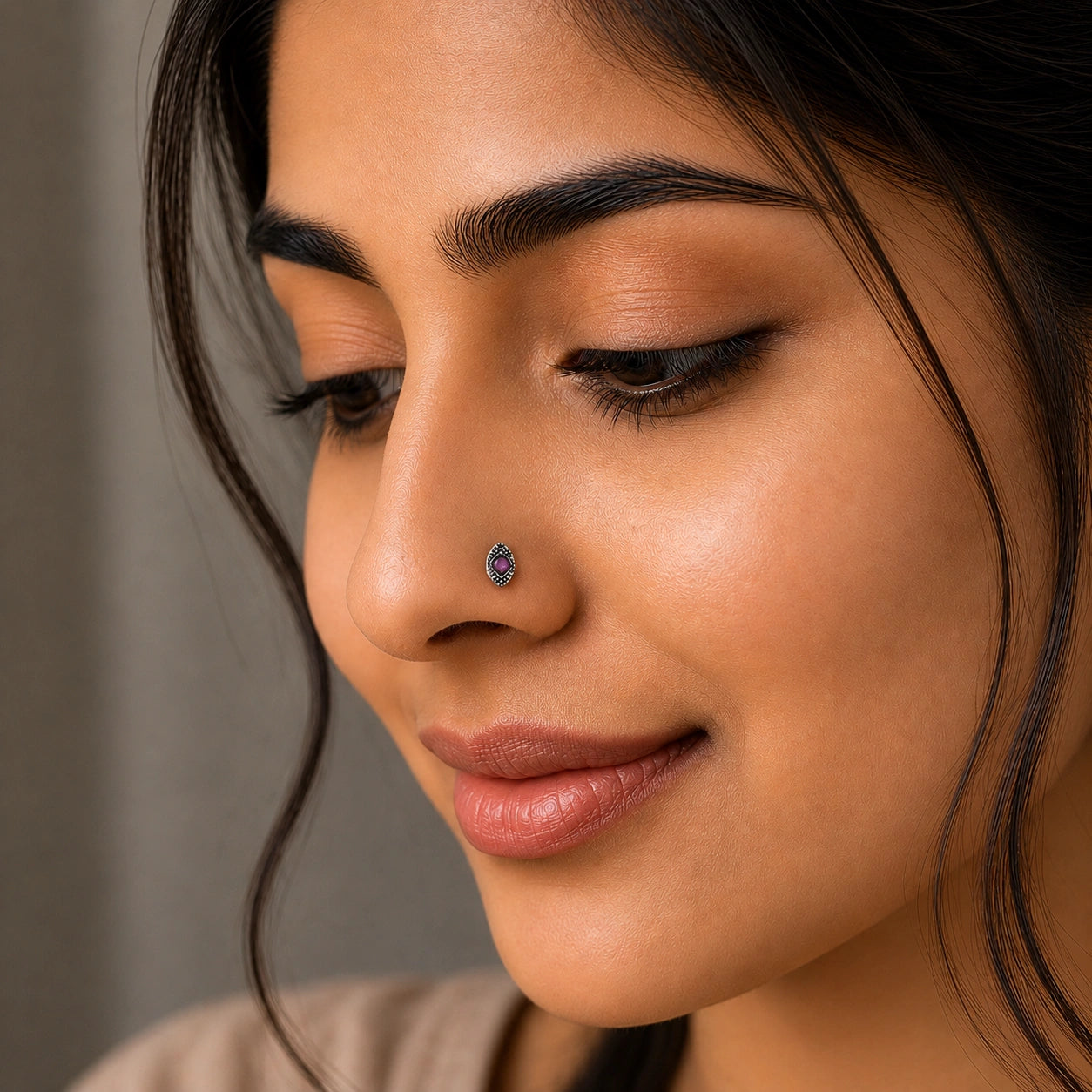 Silver Purple Nose Pin Ishna