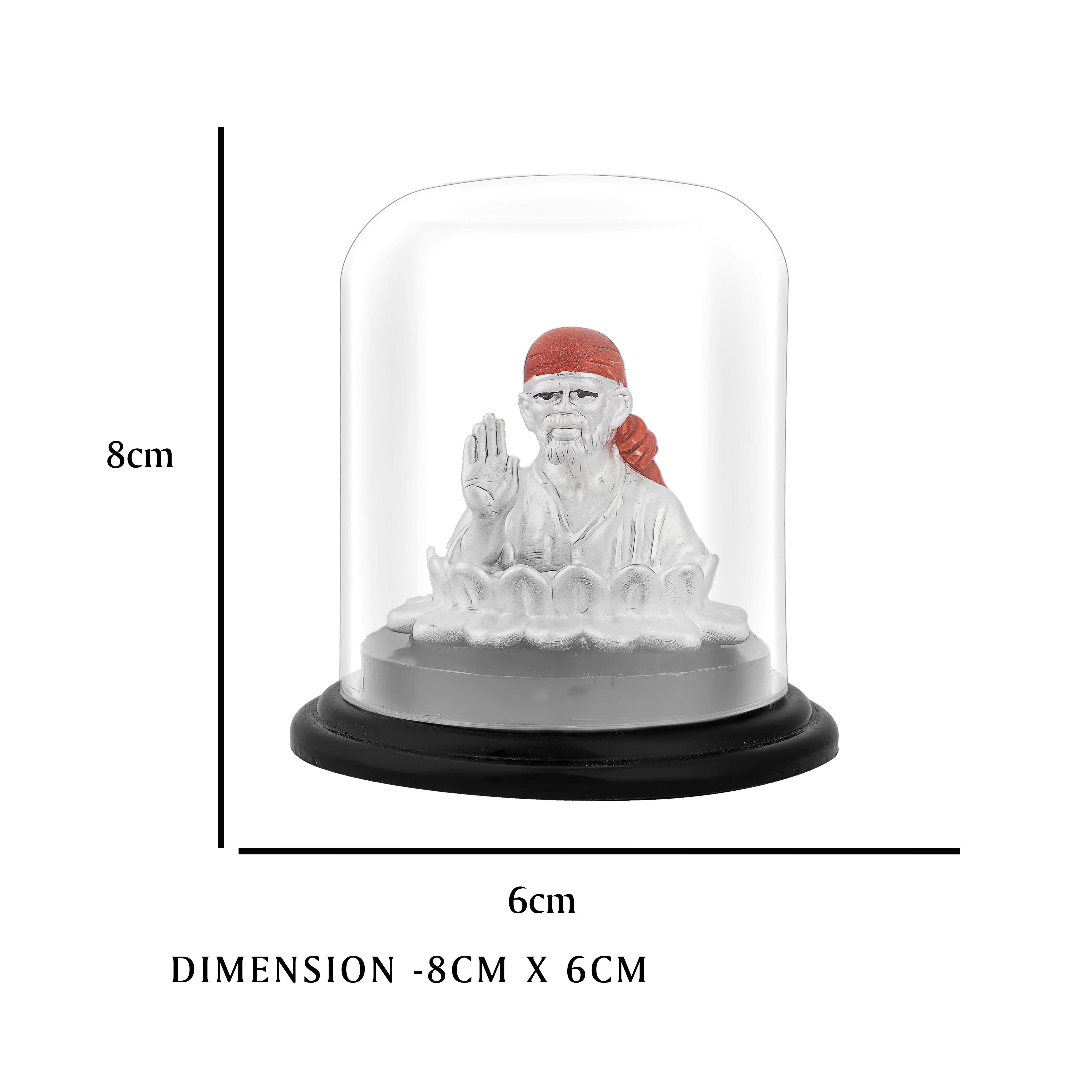 Silver Sai Baba idol in glass dome