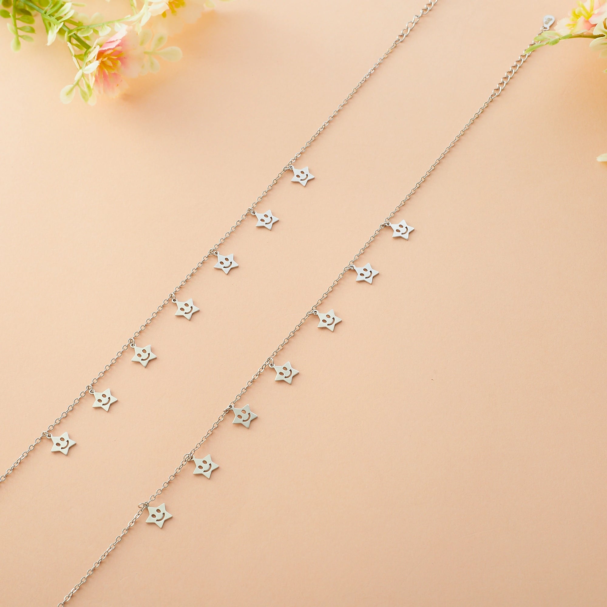 Silver Smiley Star Motif Anklet Ishna