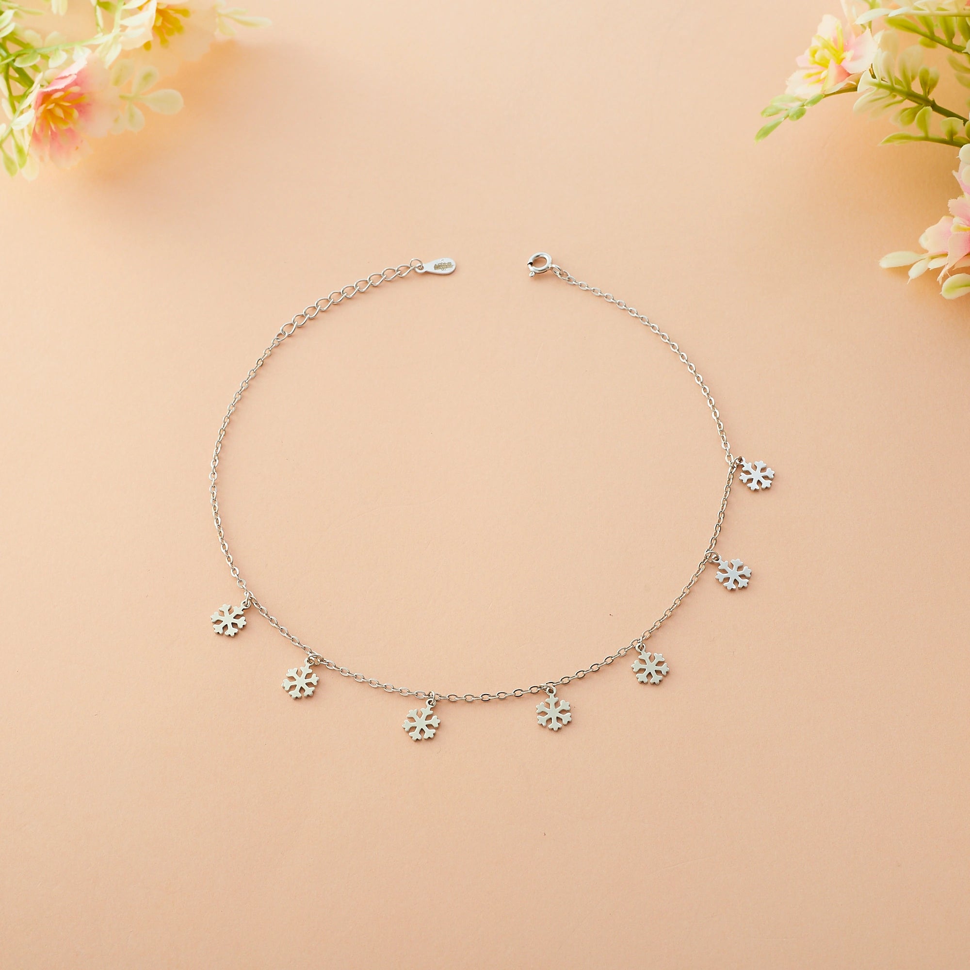 Silver Snowflake Charm Anklet