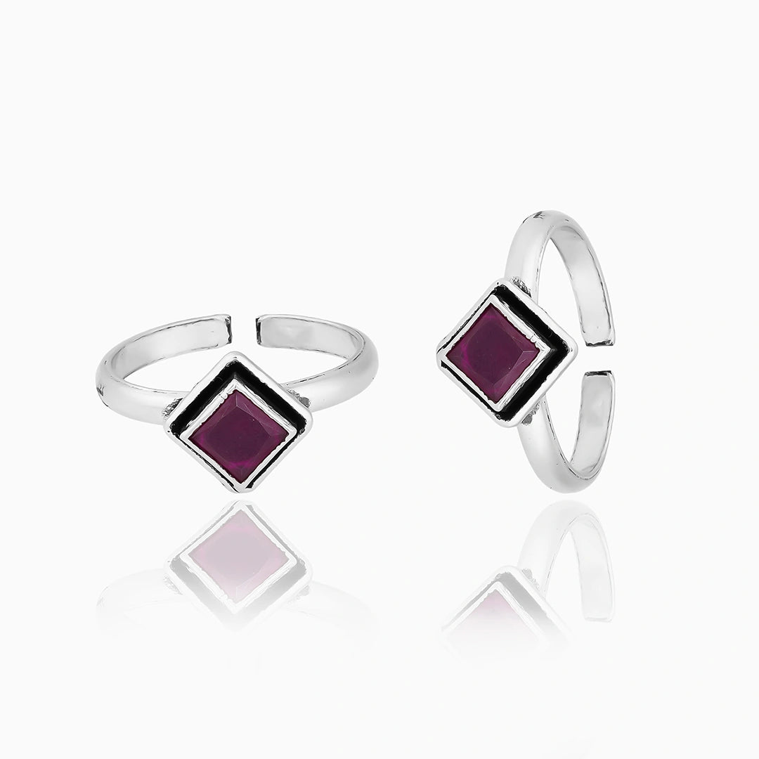 Silver Square Ruby Toe Ring Ishna