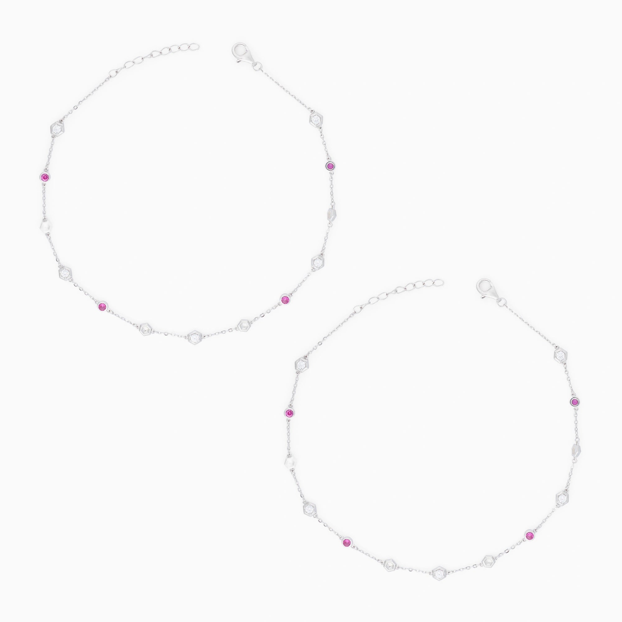 Silver Stone Ruby Anklet Ishna