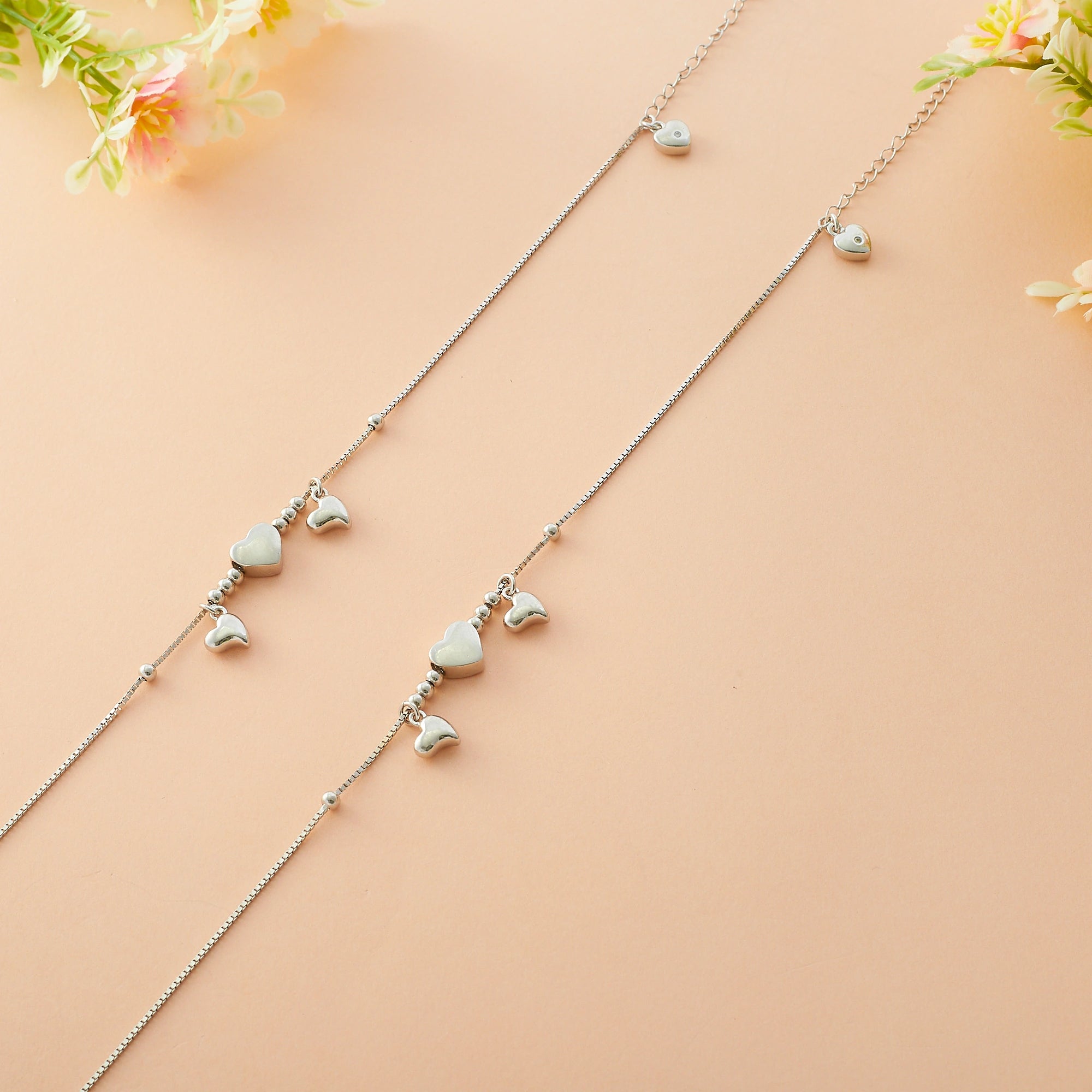 Silver Triple Heart Motif Anklet