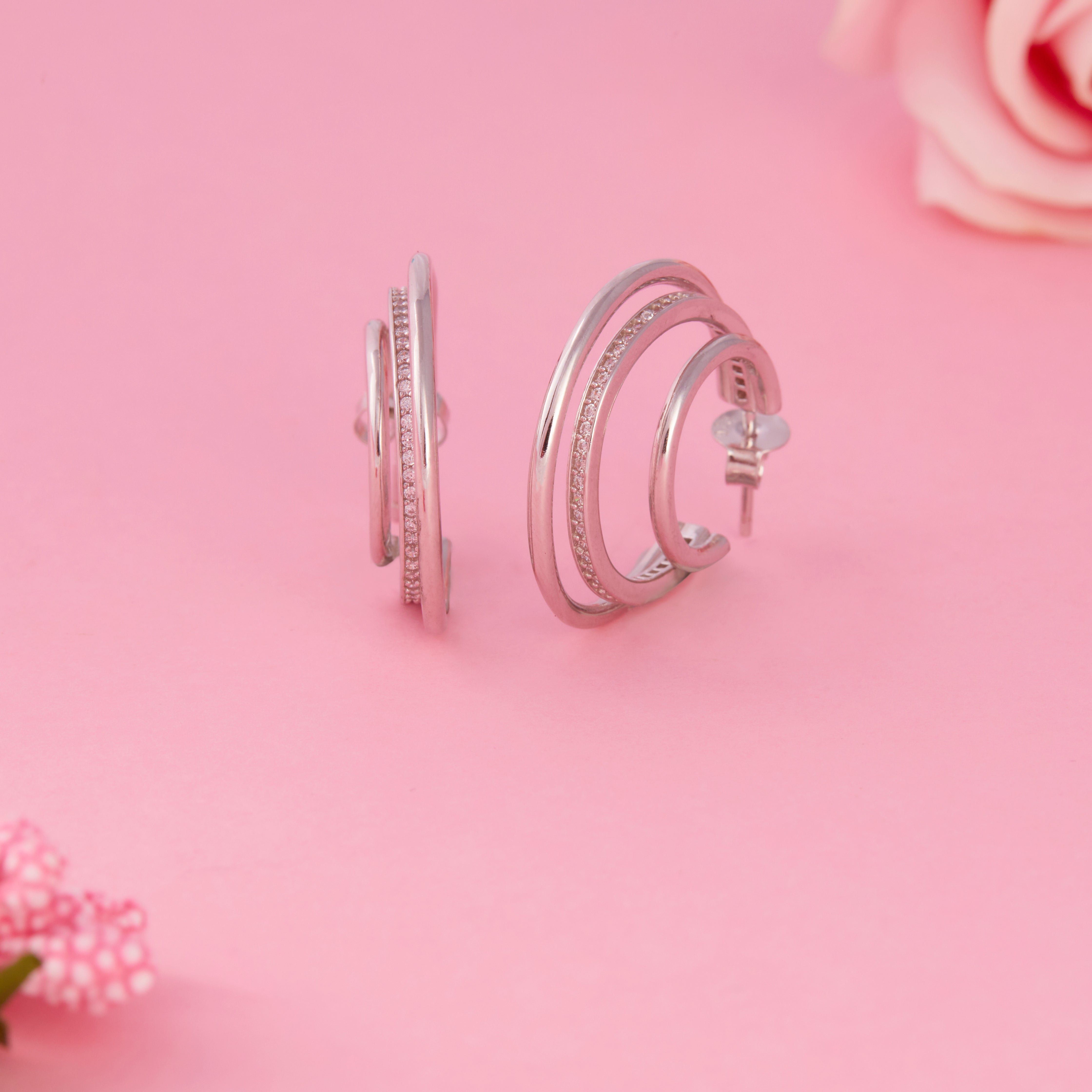Silver Triple Hoop Stud Ishna