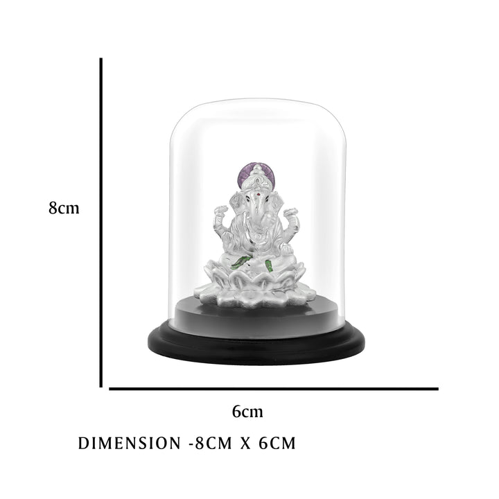 Silver Vinayakar Idol in Glass Dome with Black Base