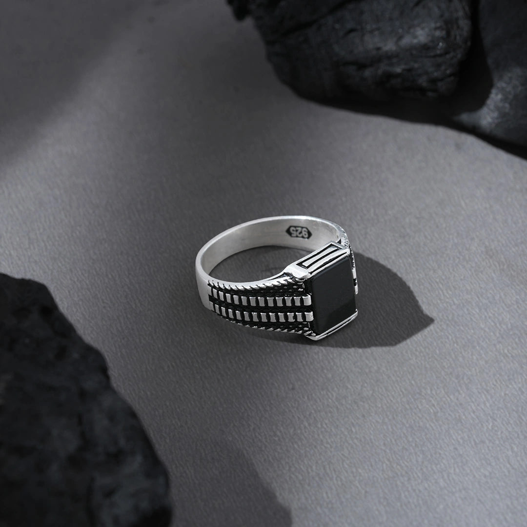 Silver Vintage Black Stone Ring Ishna