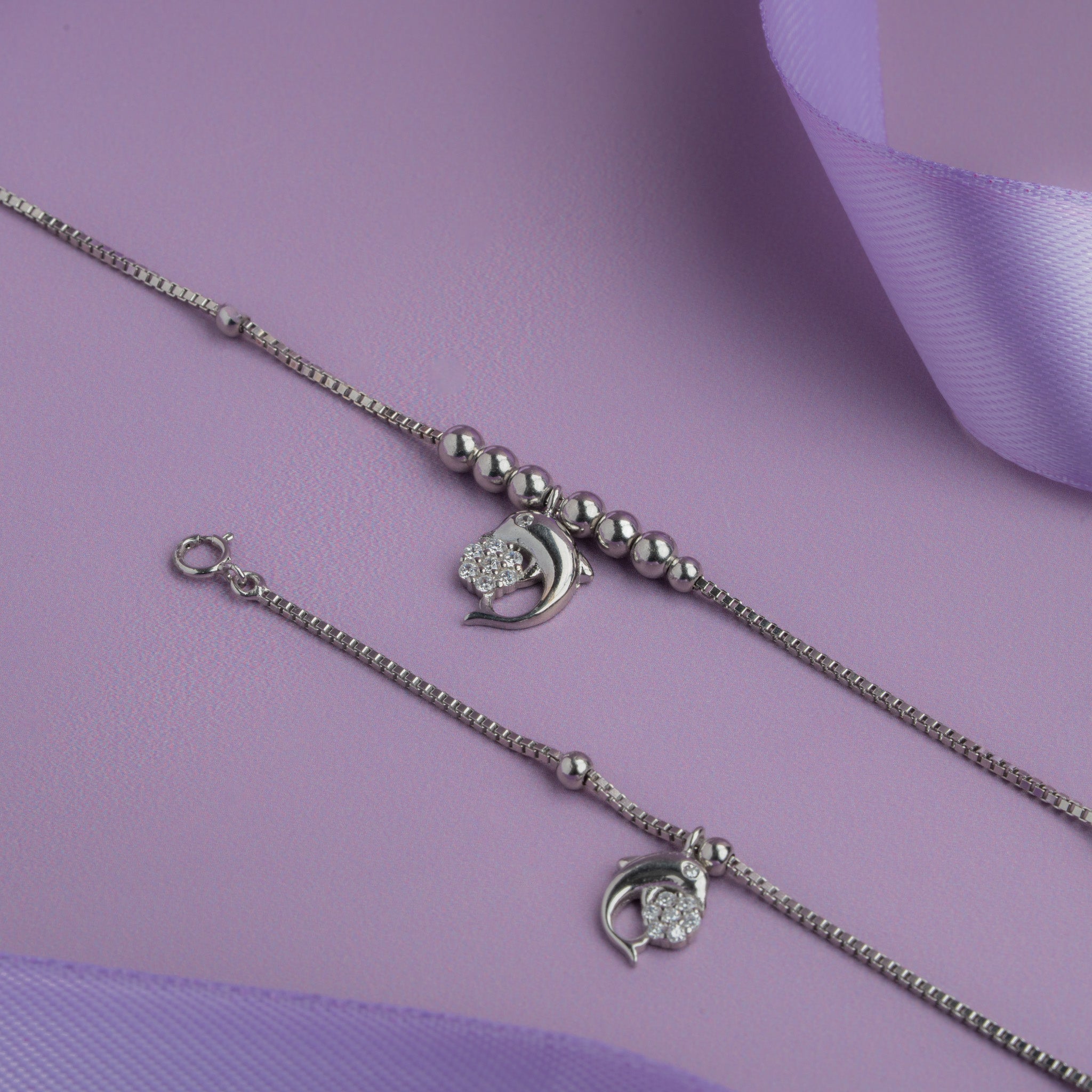Silver anklet with dolphin charm