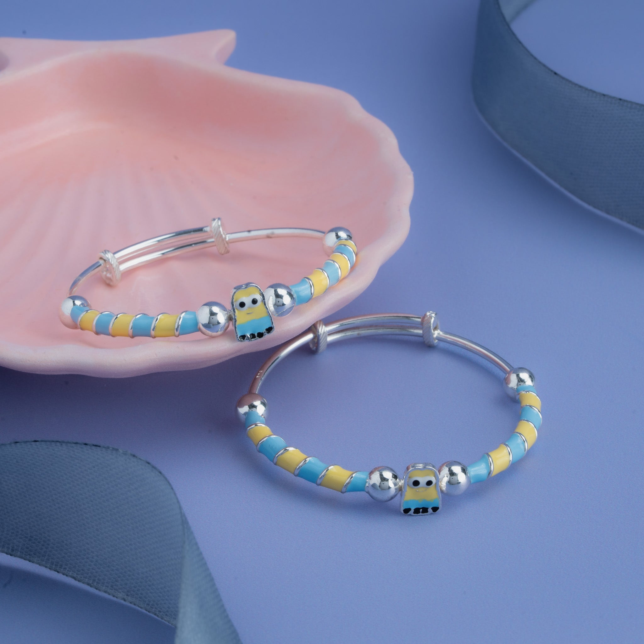 Silver baby anklet with cartoon enamel charm