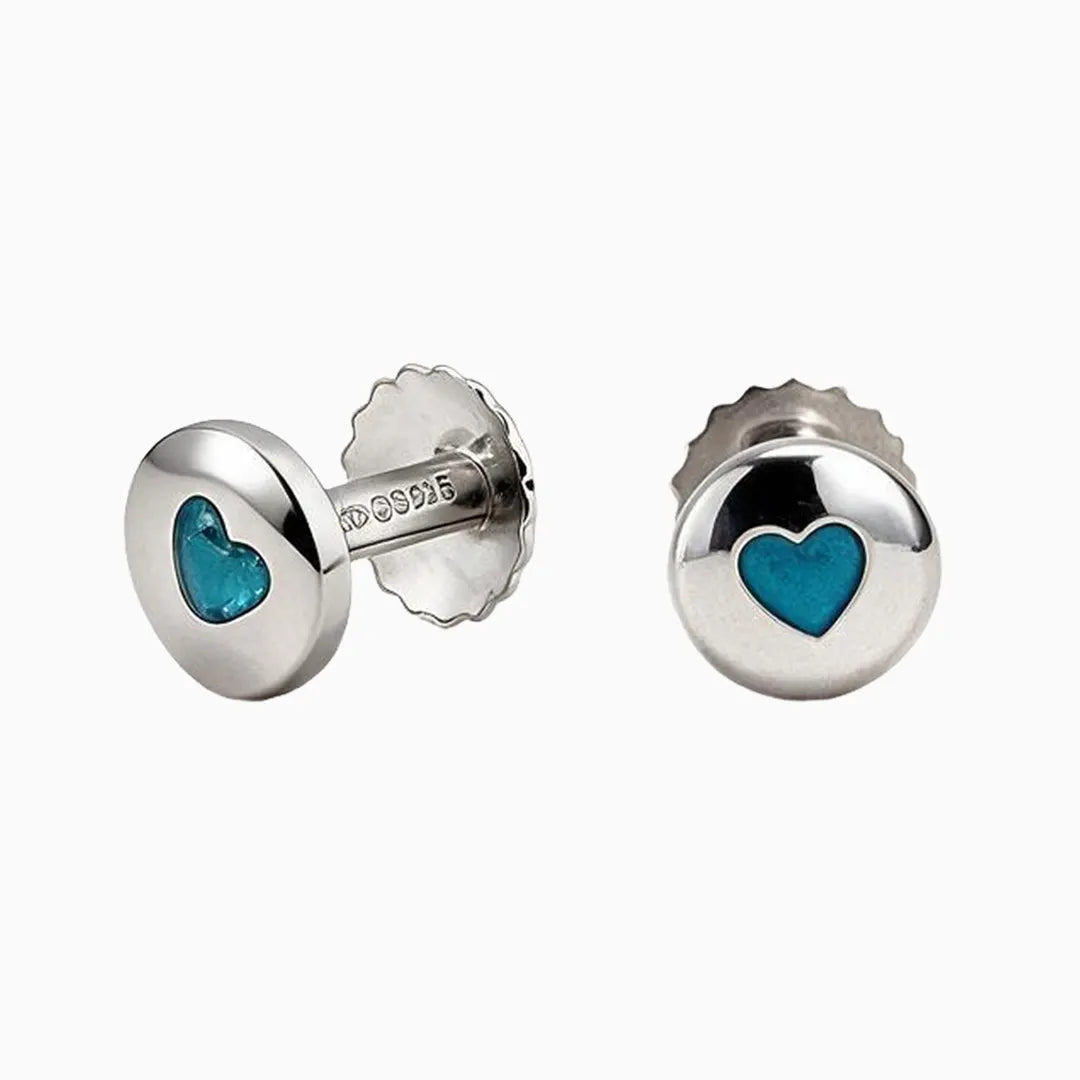Silver blue heart stud earrings