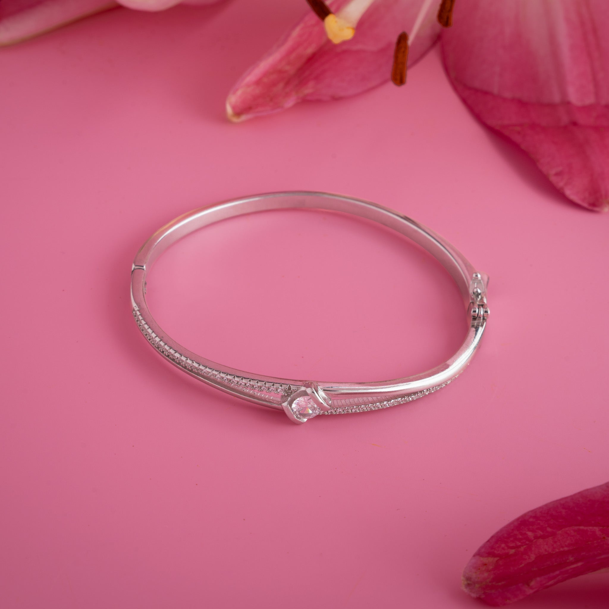 Silver bracelet with pavé stone detailing