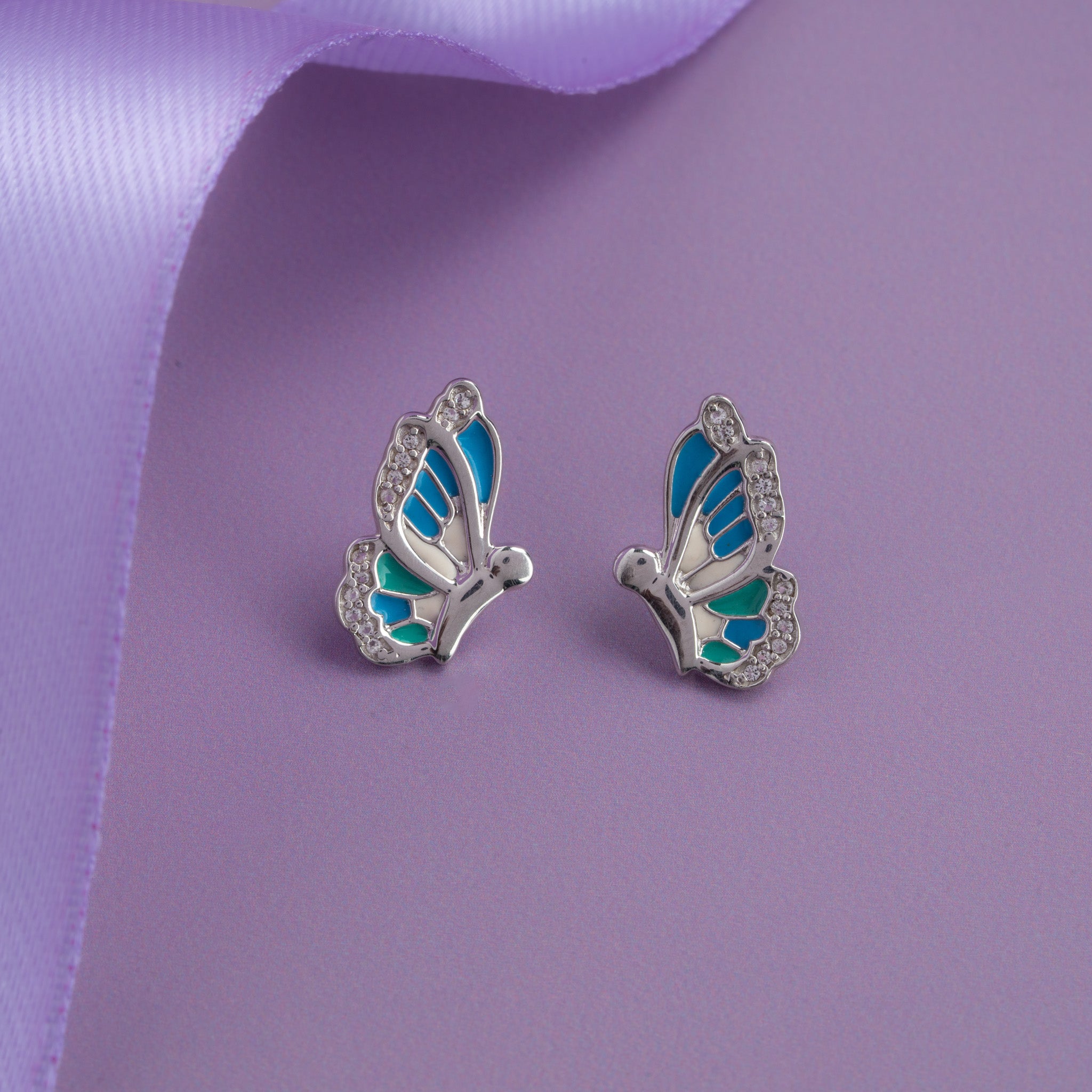 Silver butterfly stud earrings