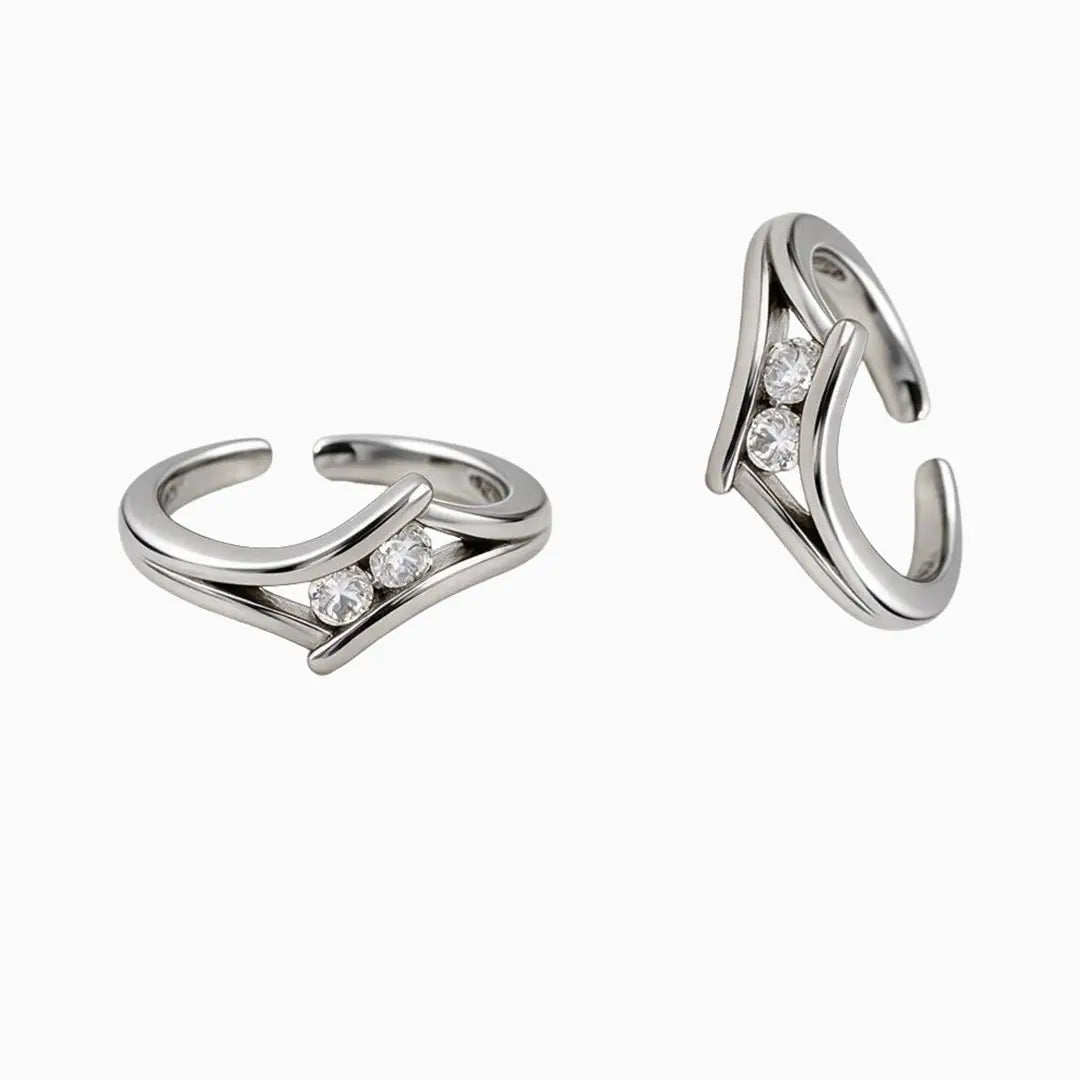Silver crystal toe rings pair for women