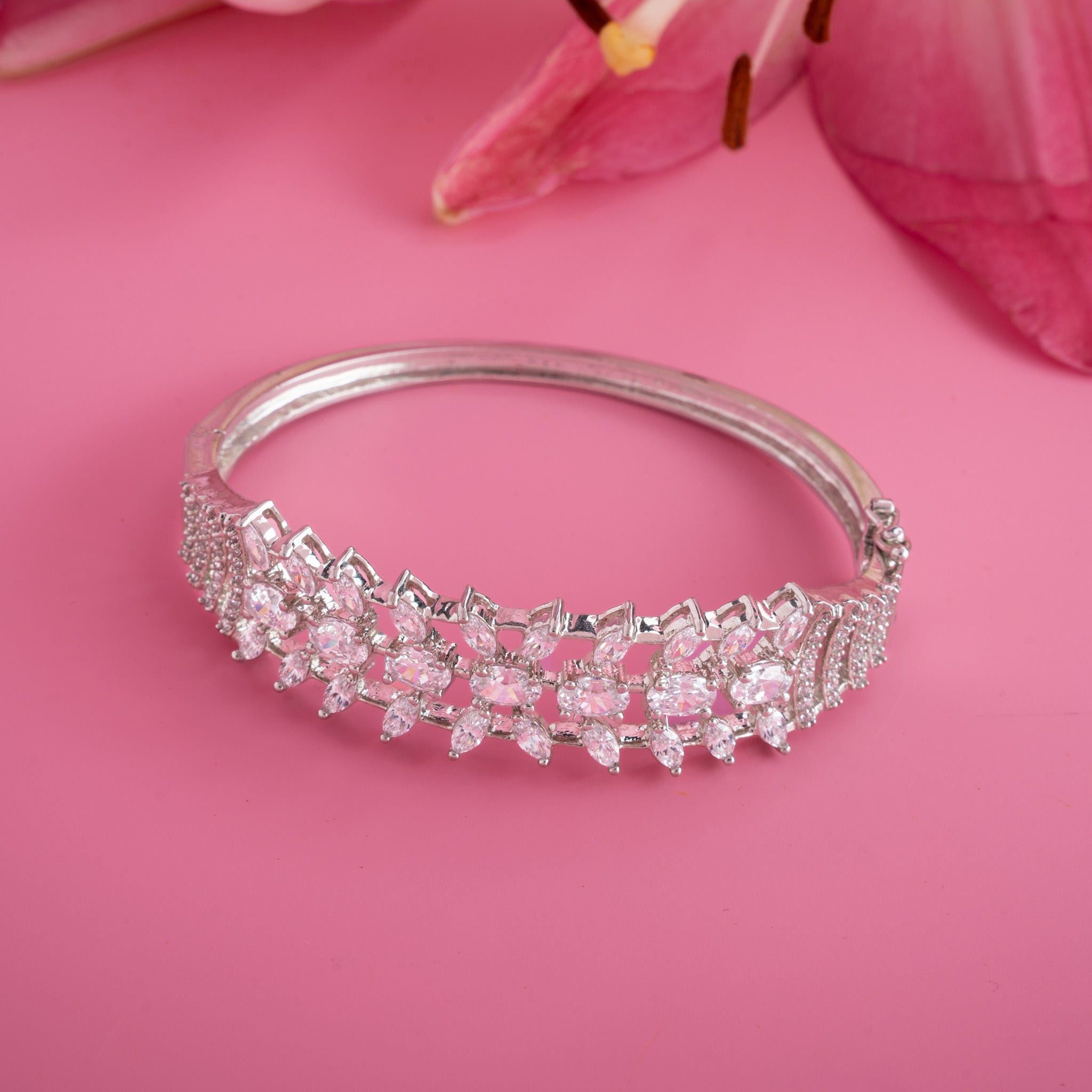 Silver cubic zirconia bangle bracelet for women