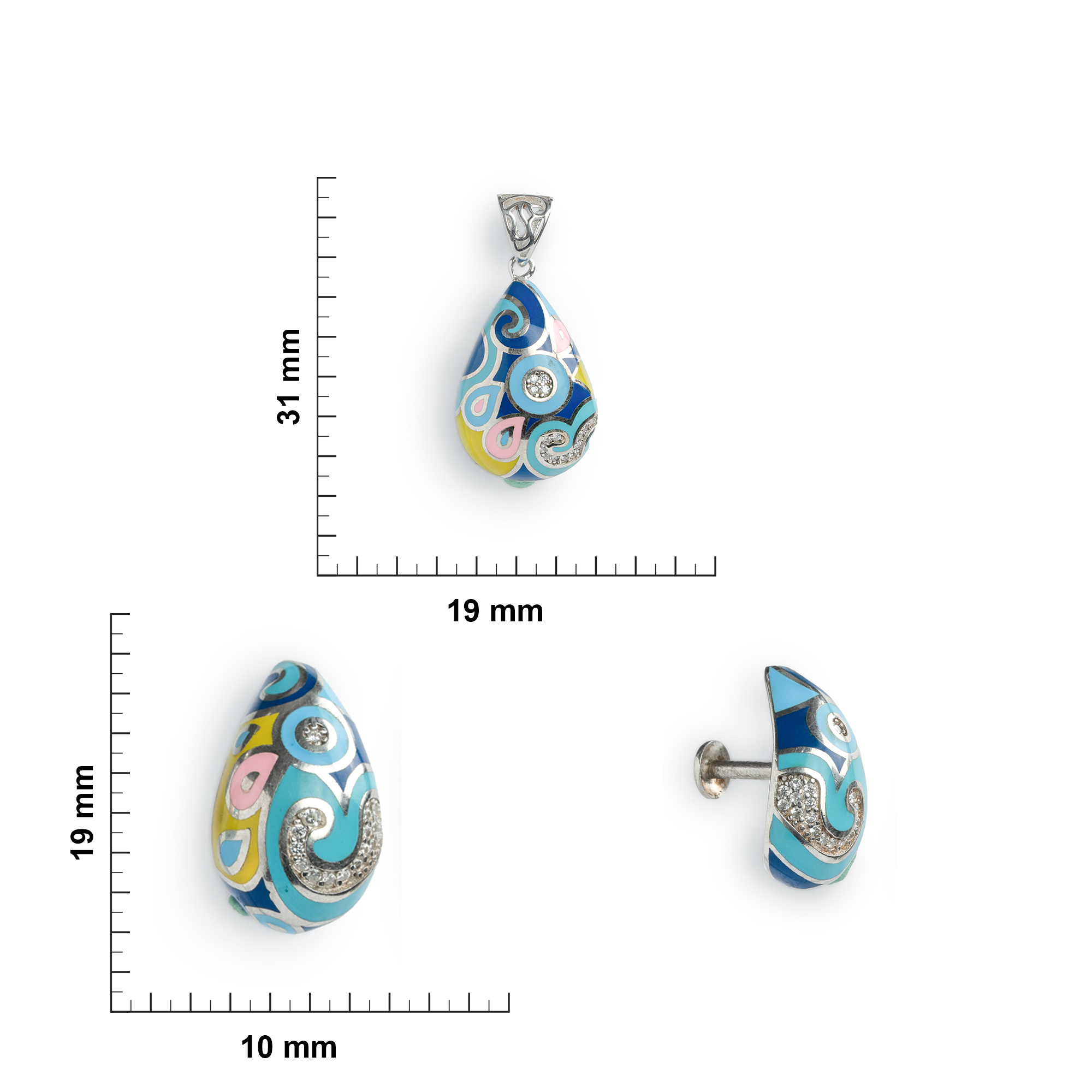 Silver enamel jewellery set