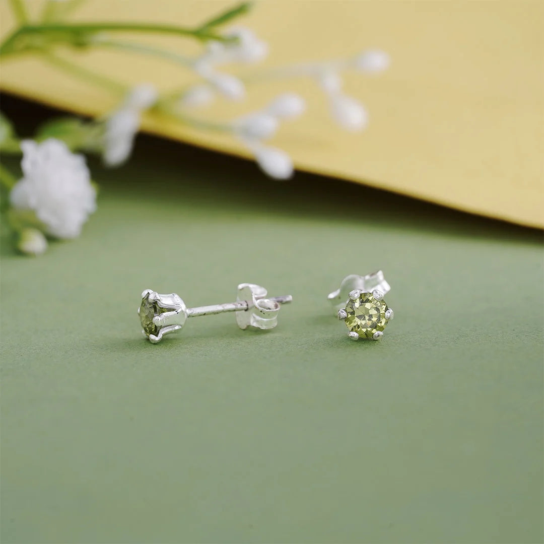 Silver green crystal earrings