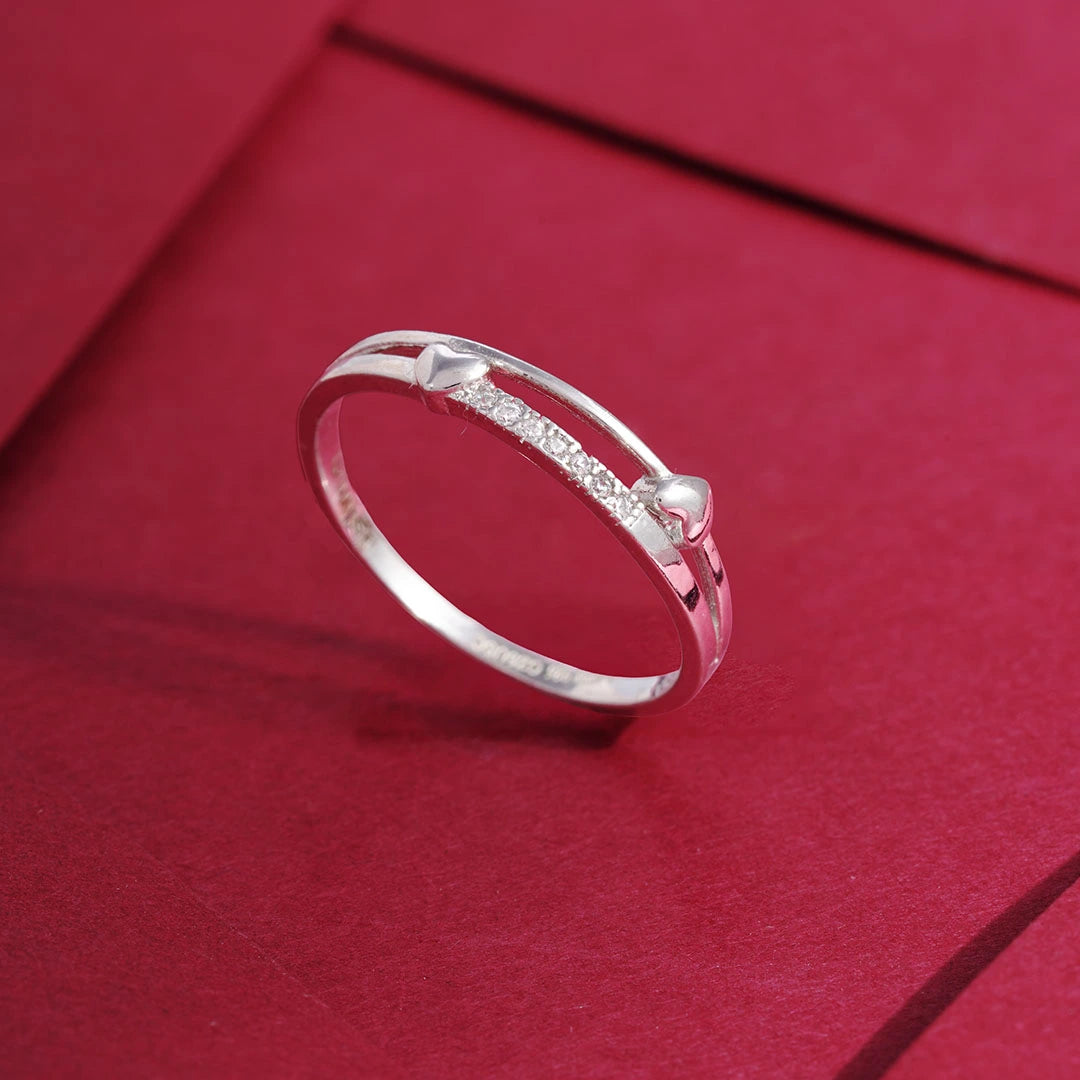 Silver heart design ring with crystals