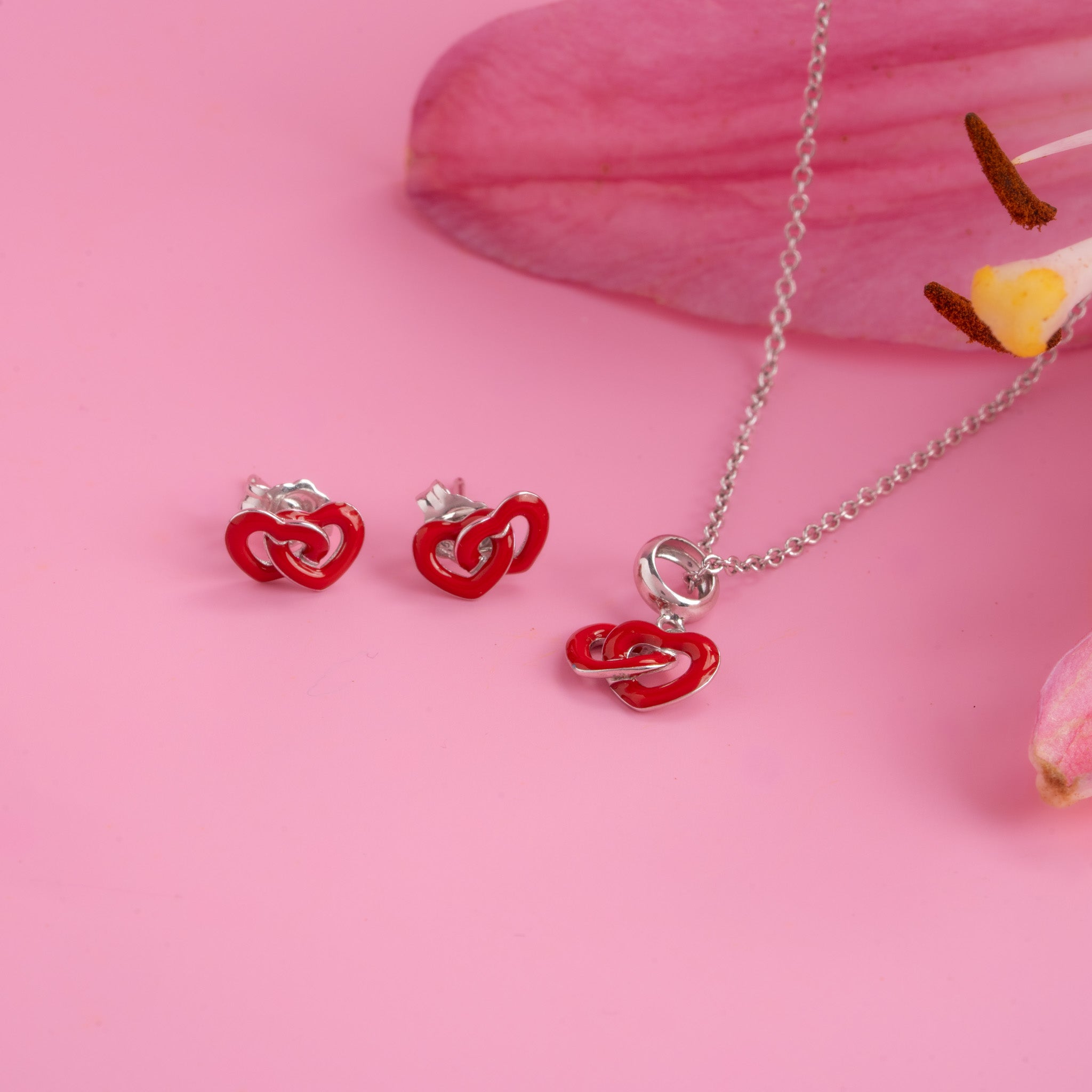 Silver heart pendant necklace and earrings set