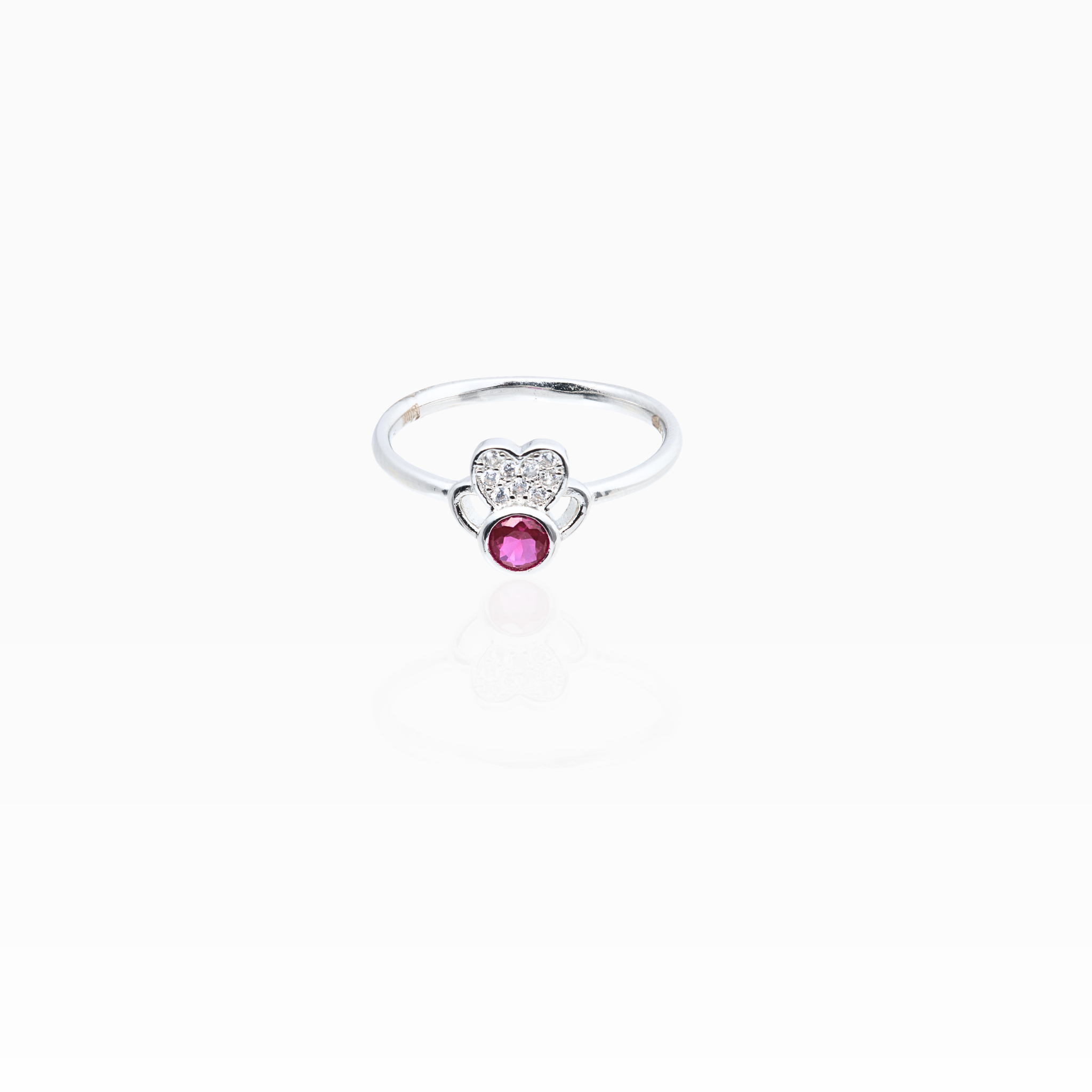 Silver heart ruby ring