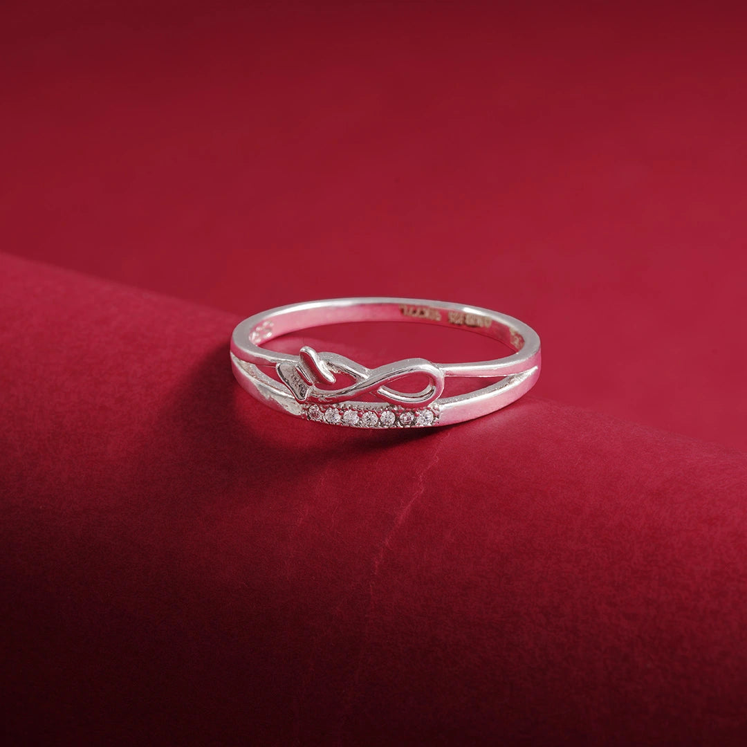 Silver infinity design ring with crystals