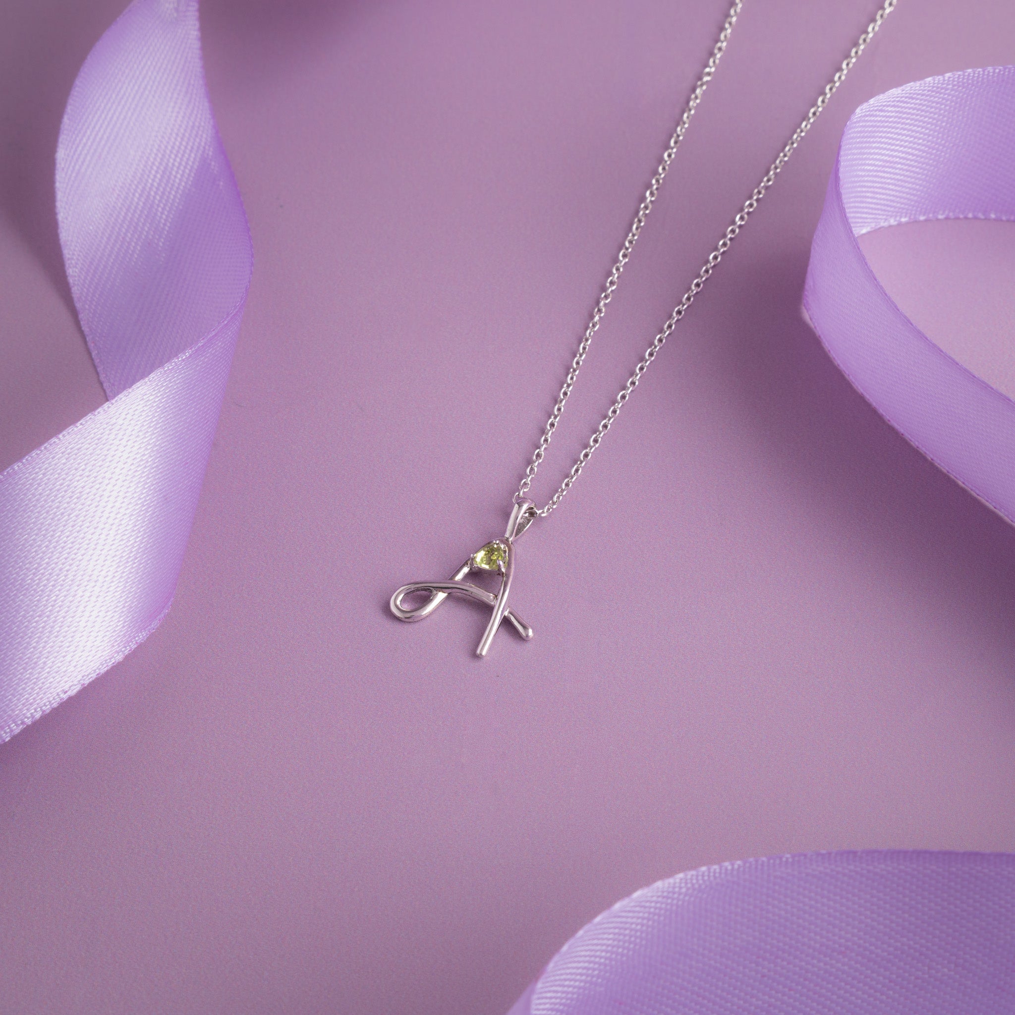 Silver initial A pendant chain