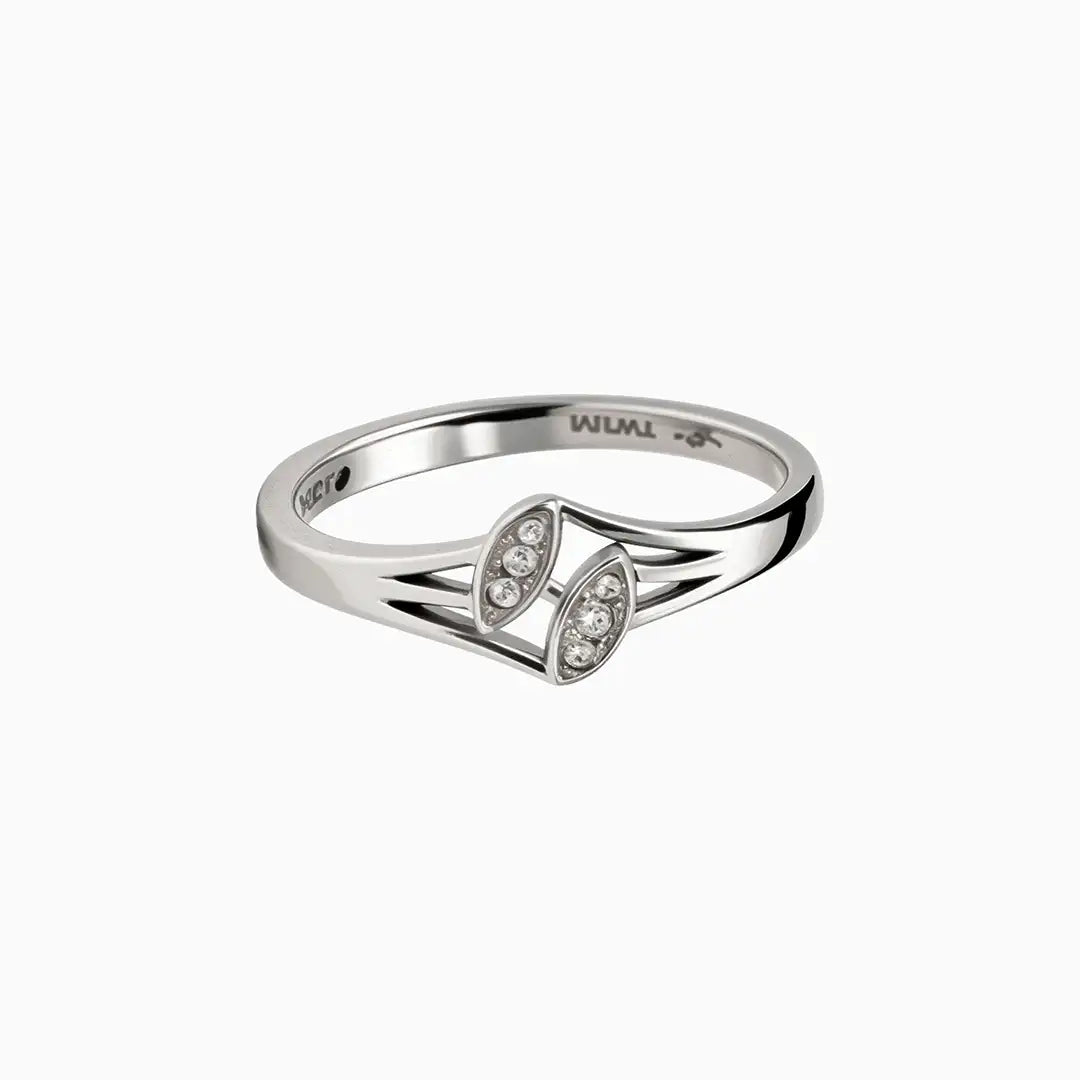 Silver leaf crystal ring for women