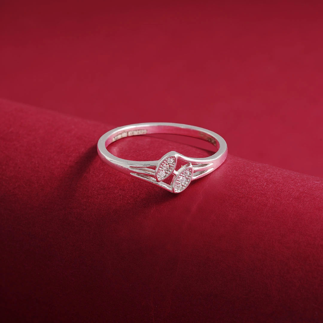 Silver nature inspired crystal ring