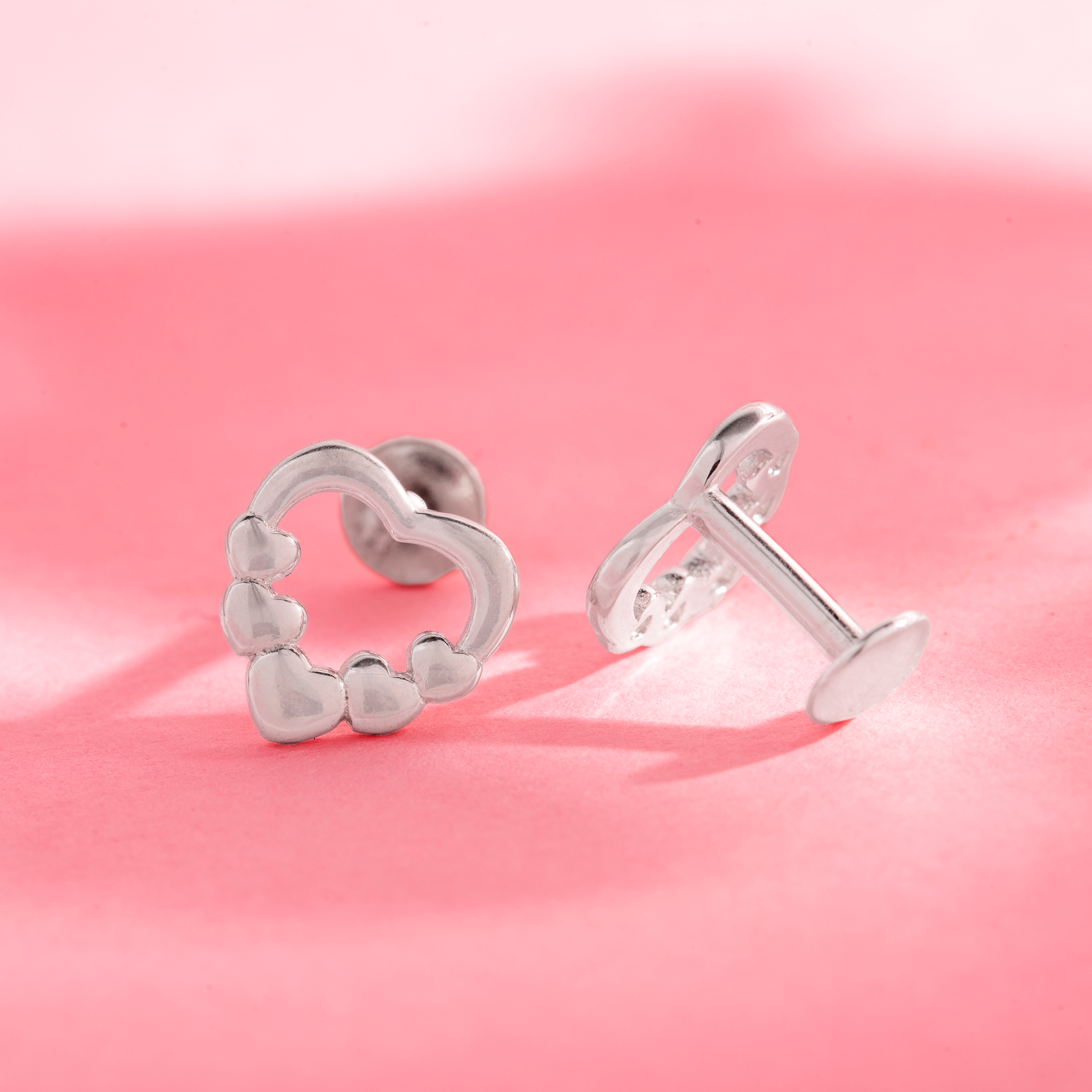 Silver open heart stud earrings