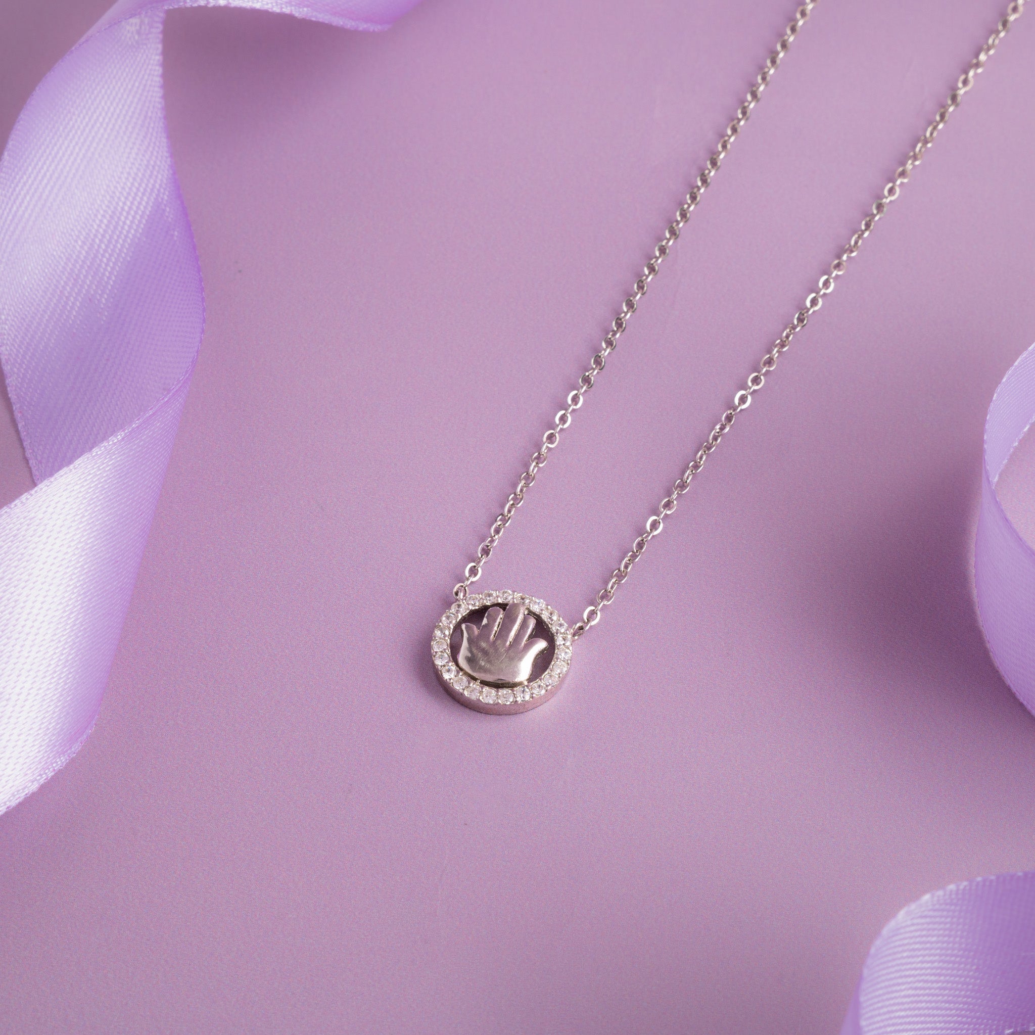 Silver palm charm pendant chain