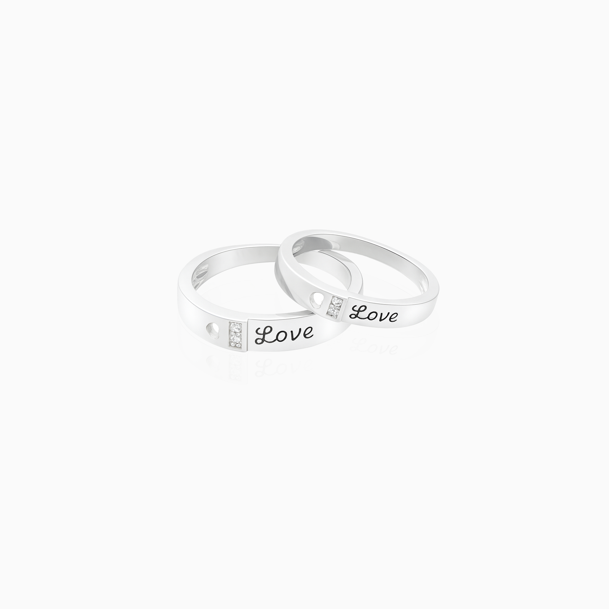 Silver promise rings with love engraving